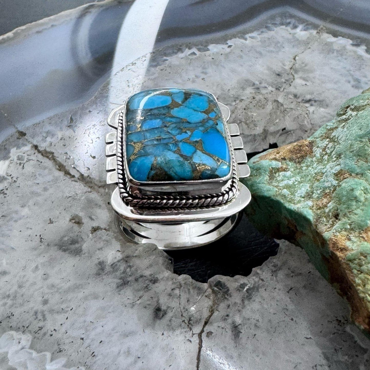 Sterling Silver Southwestern Style Cooper Turquoise Bar Ring Size 9 For Women