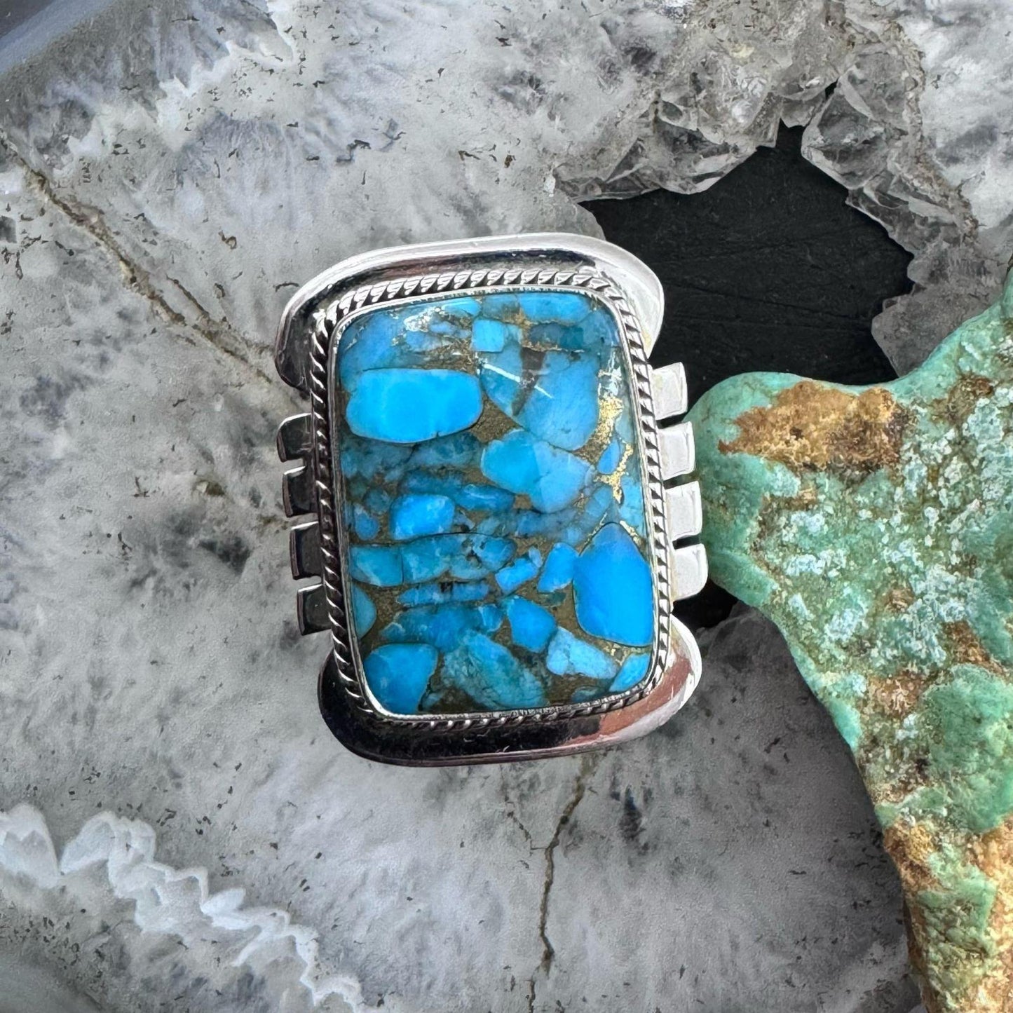 Sterling Silver Southwestern Style Cooper Turquoise Bar Ring Size 9 For Women