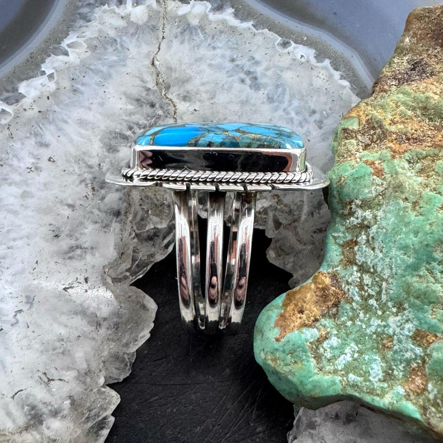 Sterling Silver Southwestern Style Cooper Turquoise Bar Ring Size 9 For Women