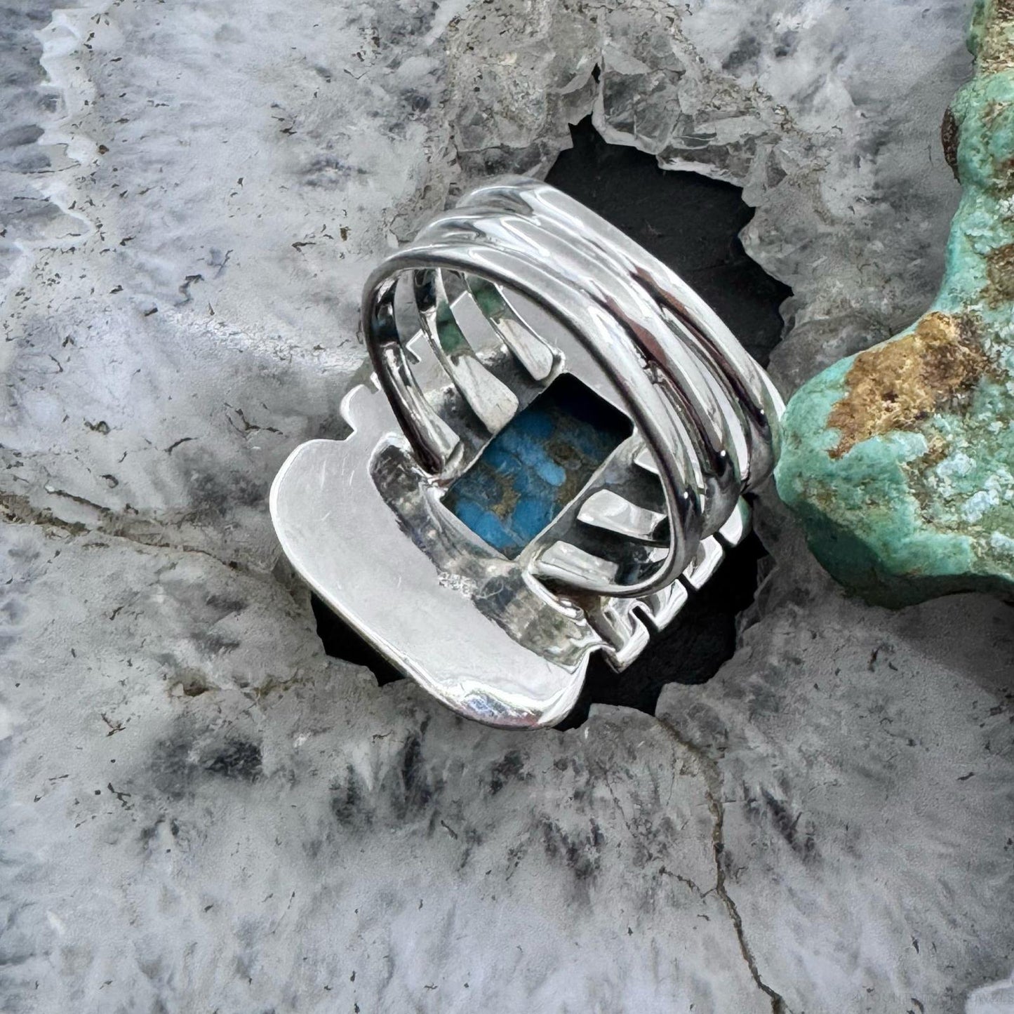 Sterling Silver Southwestern Style Cooper Turquoise Bar Ring Size 9 For Women