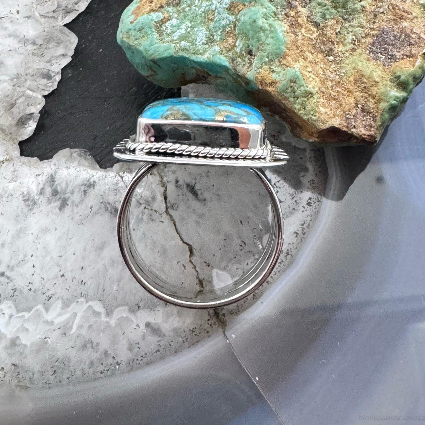 Sterling Silver Southwestern Style Cooper Turquoise Bar Ring Size 9 For Women