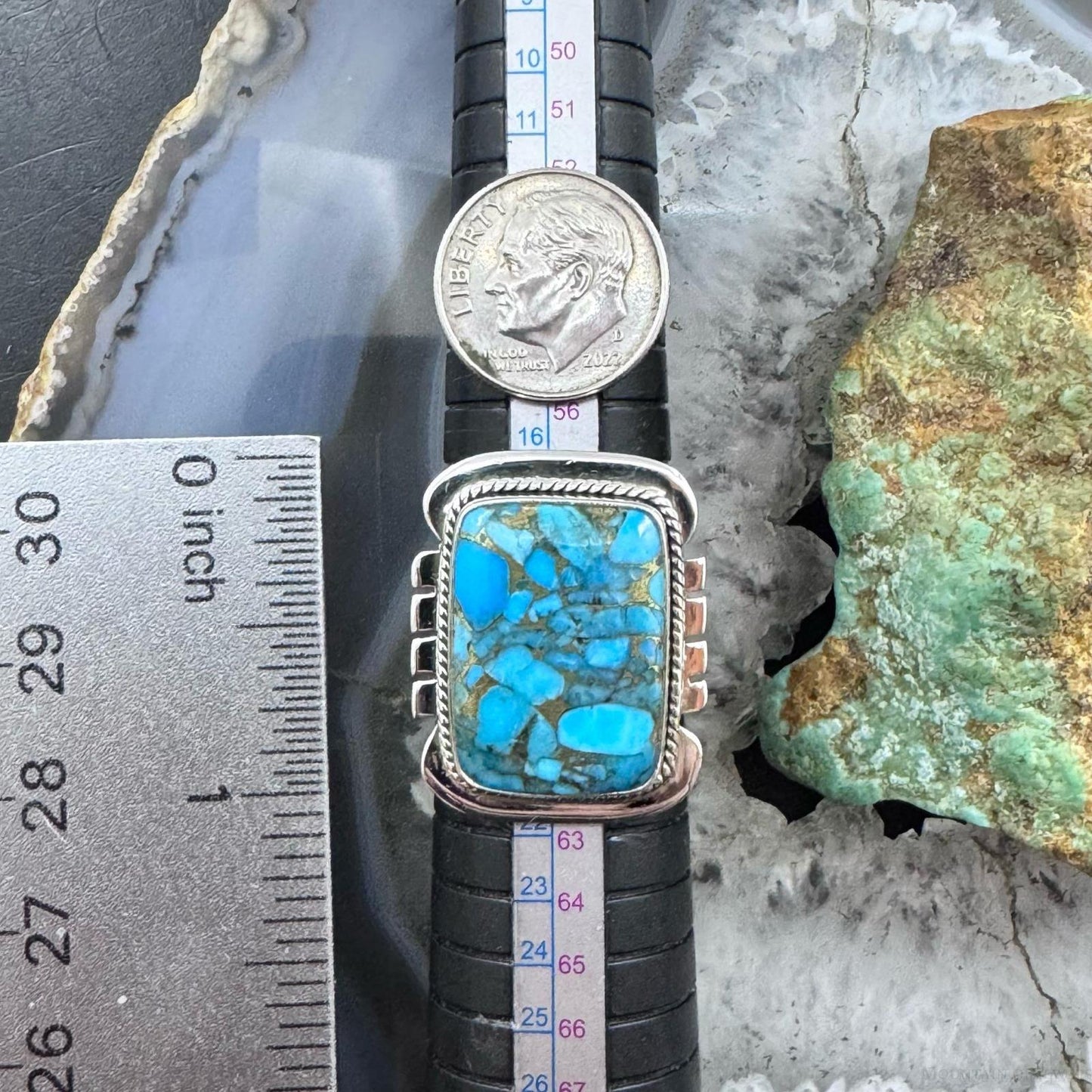 Sterling Silver Southwestern Style Cooper Turquoise Bar Ring Size 9 For Women