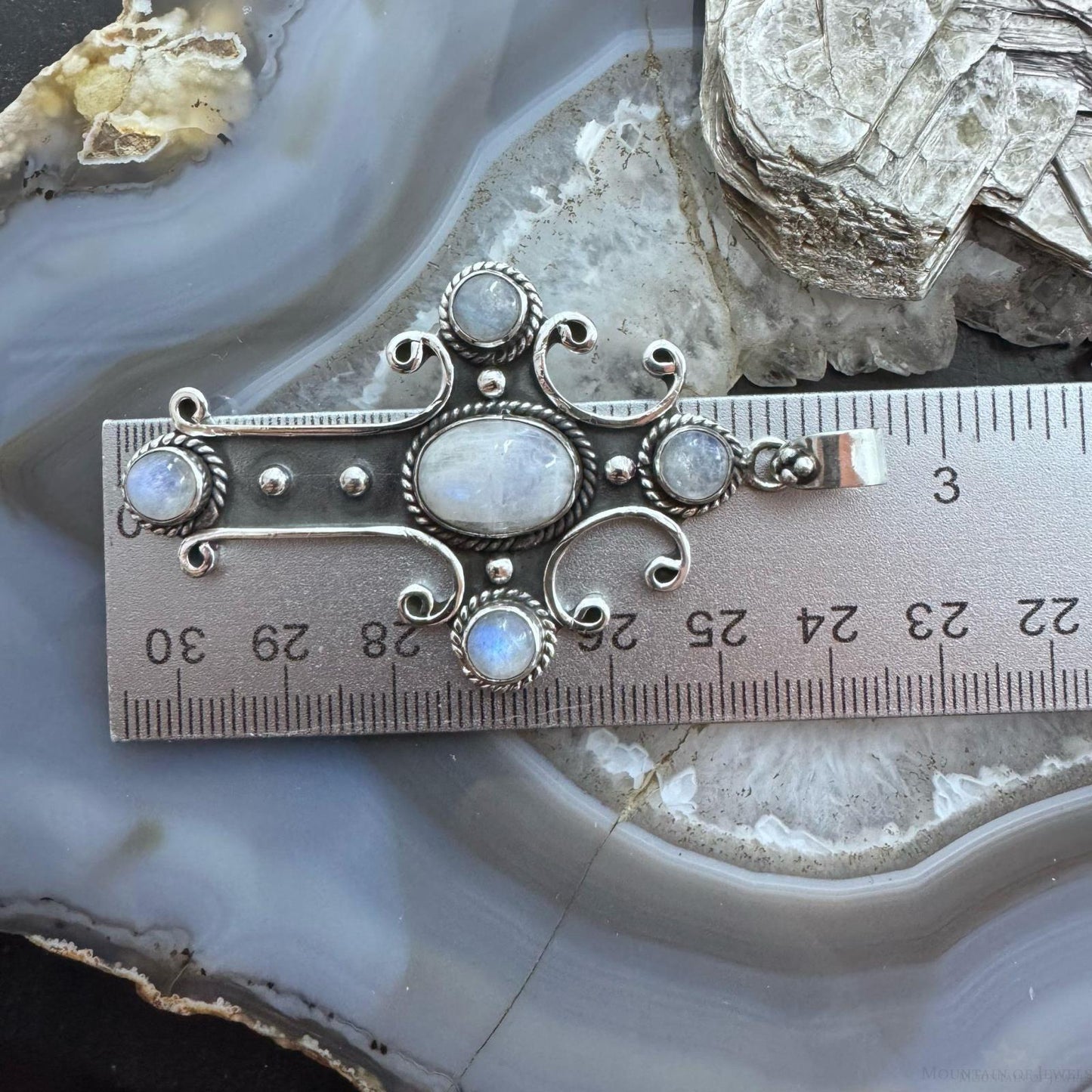 Sterling Silver Southwestern Style Moonstone Cross Pendant For Women
