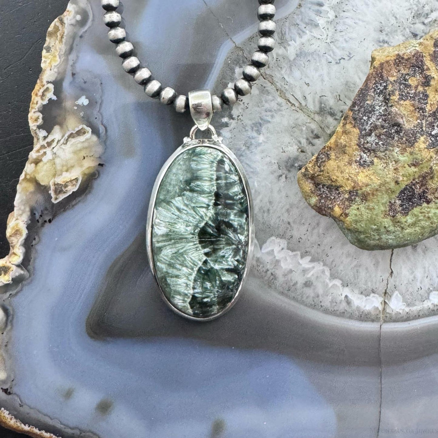 Sterling Silver Southwestern Style Large Oval Serpentine Pendant For Women