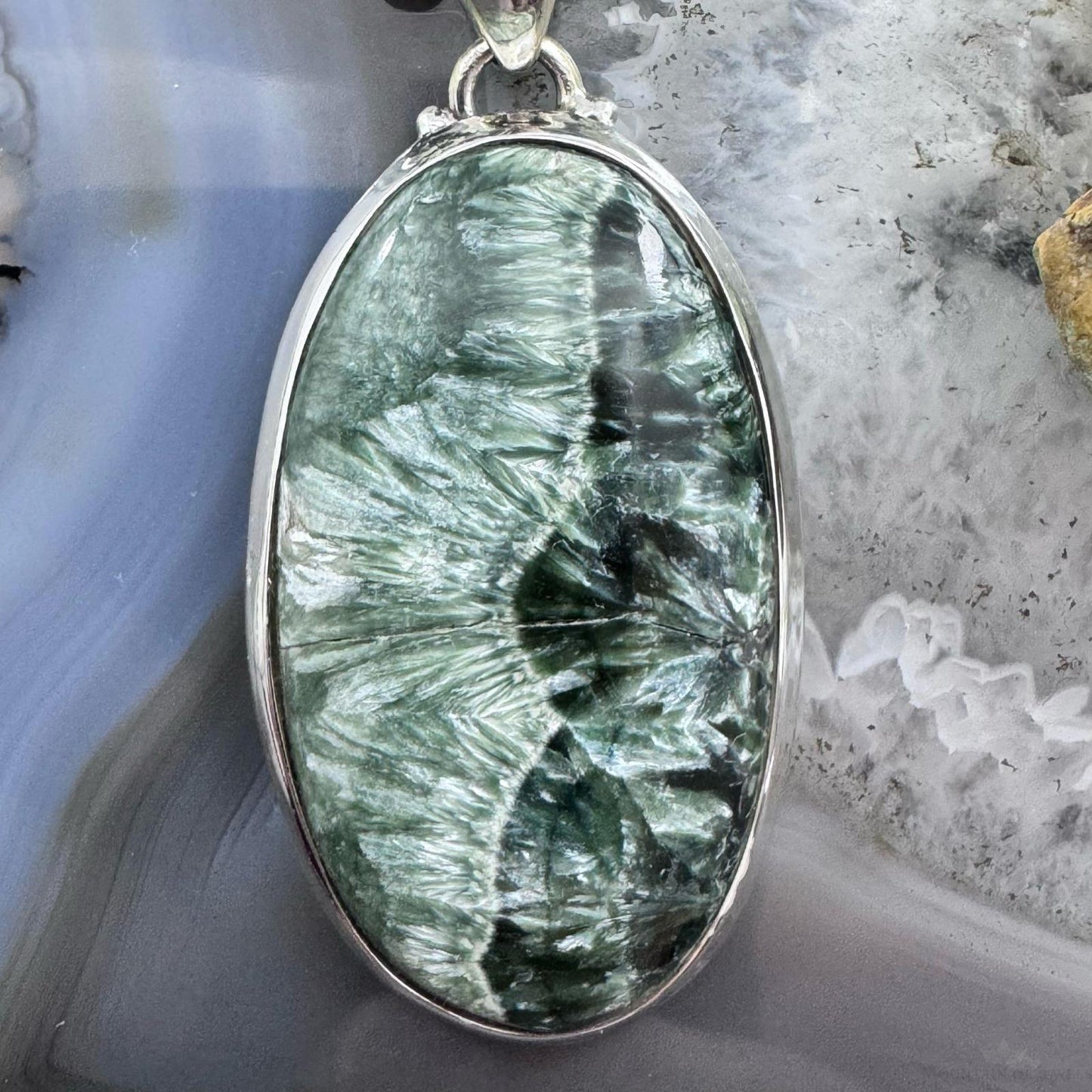 Sterling Silver Southwestern Style Large Oval Serpentine Pendant For Women
