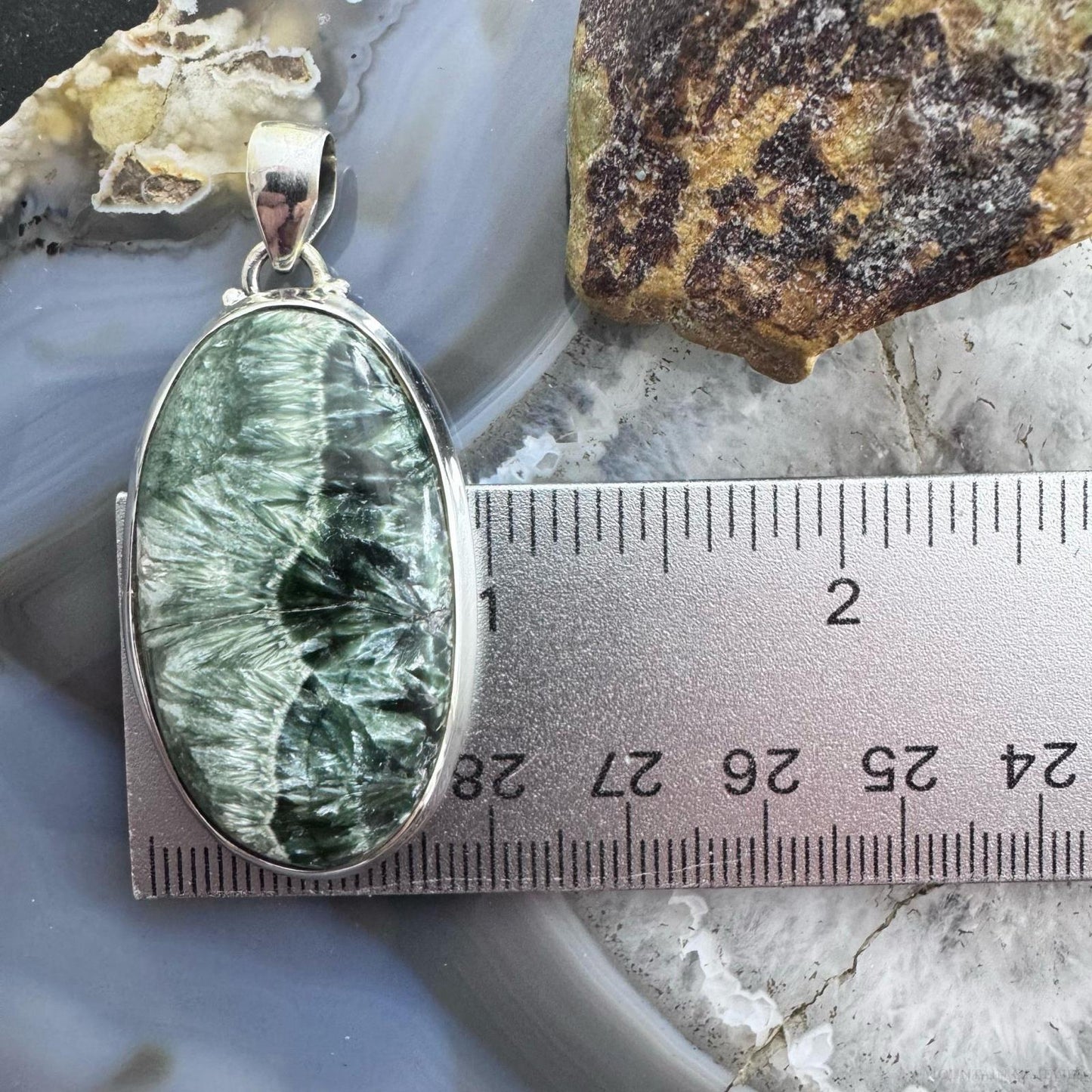Sterling Silver Southwestern Style Large Oval Serpentine Pendant For Women