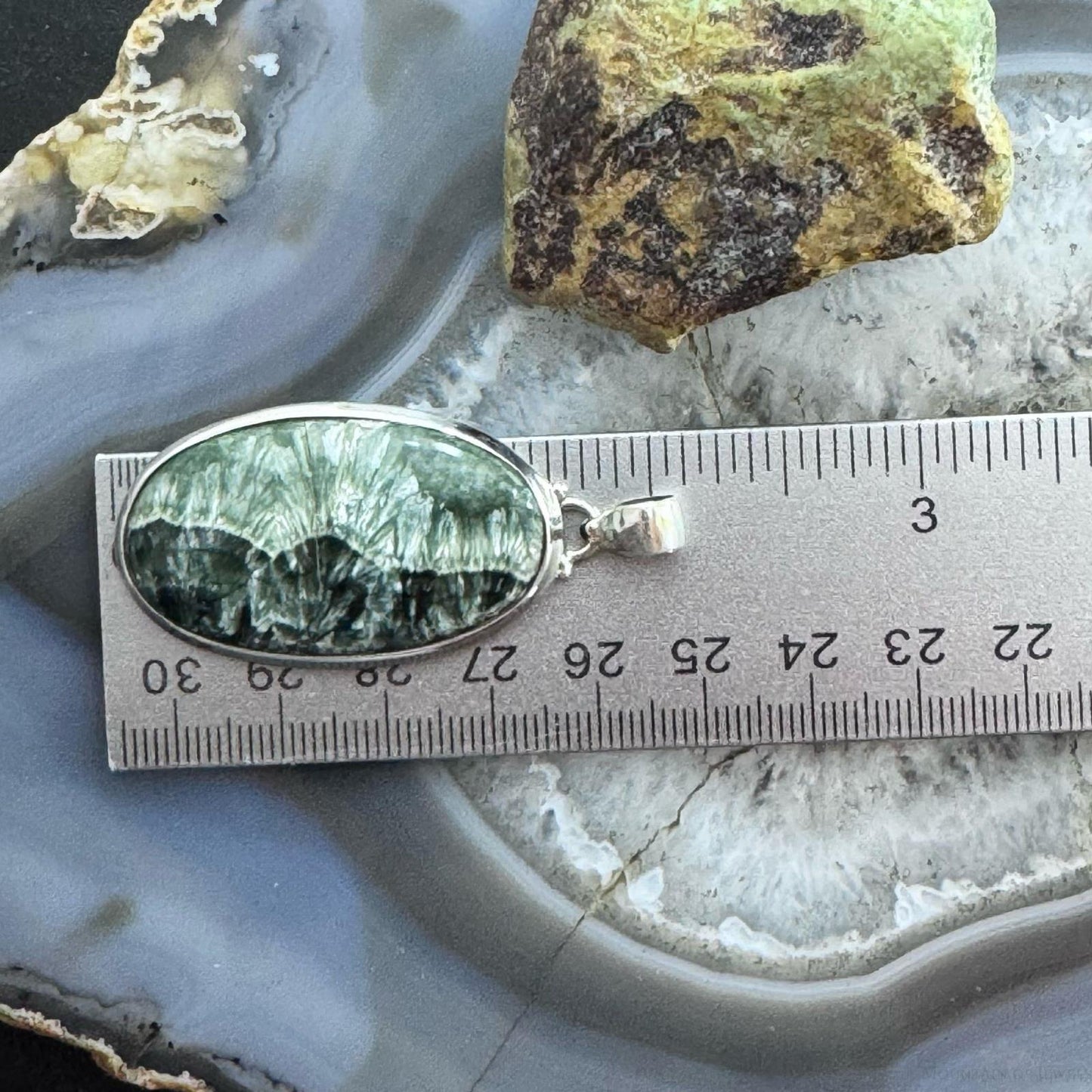 Sterling Silver Southwestern Style Large Oval Serpentine Pendant For Women