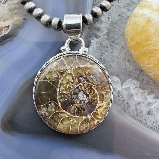 Sterling Silver Southwestern Style Rounded Emmolite Pendant For Women