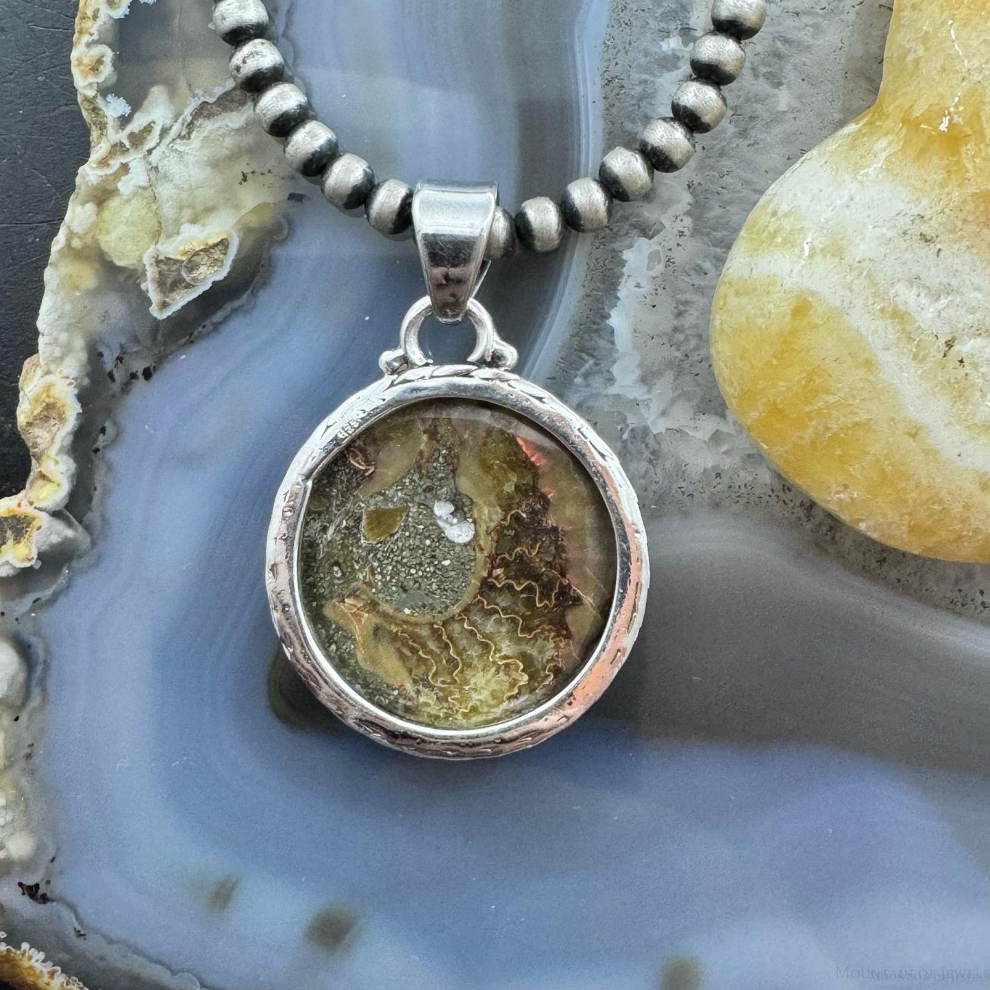 Sterling Silver Southwestern Style Rounded Emmolite Pendant For Women