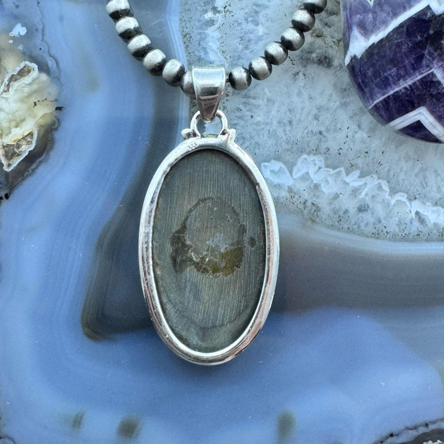 Sterling Silver Southwestern Style Oval Septarian Pendant For Women