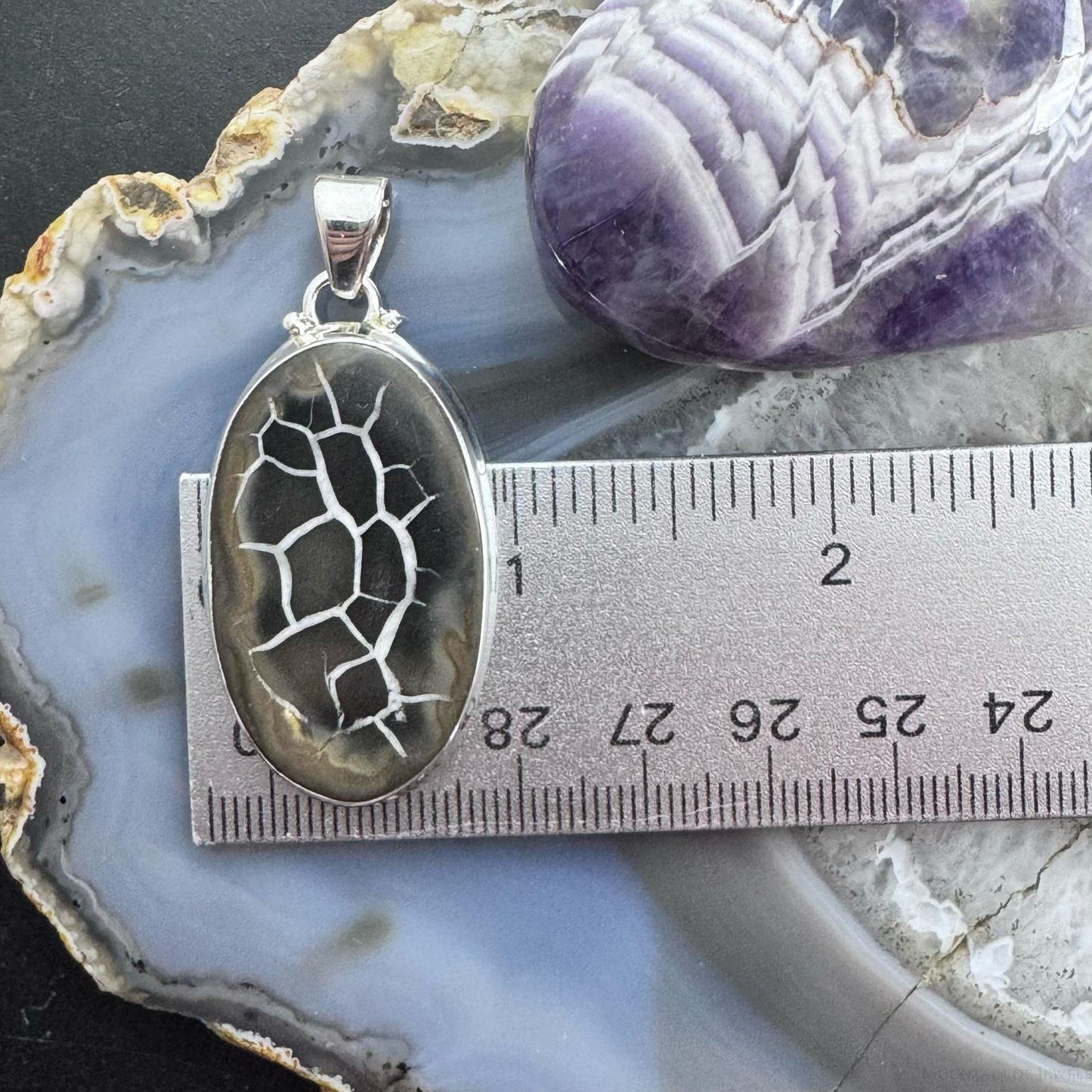 Sterling Silver Southwestern Style Oval Septarian Pendant For Women