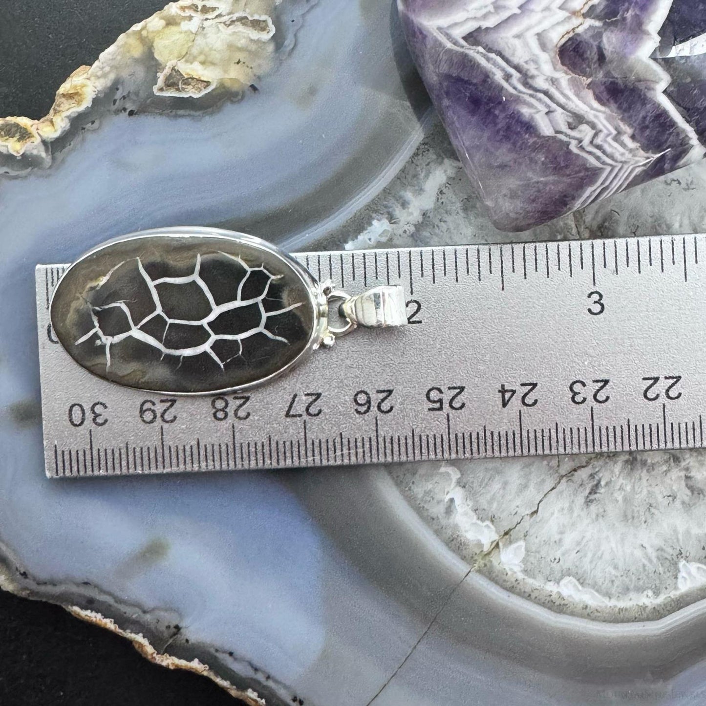 Sterling Silver Southwestern Style Oval Septarian Pendant For Women
