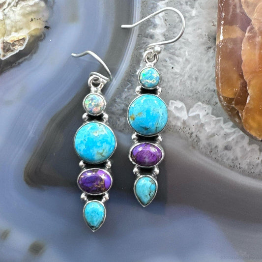 Sterling Silver Southwestern Style Multistone Cluster Dangle Earrings For Women #18