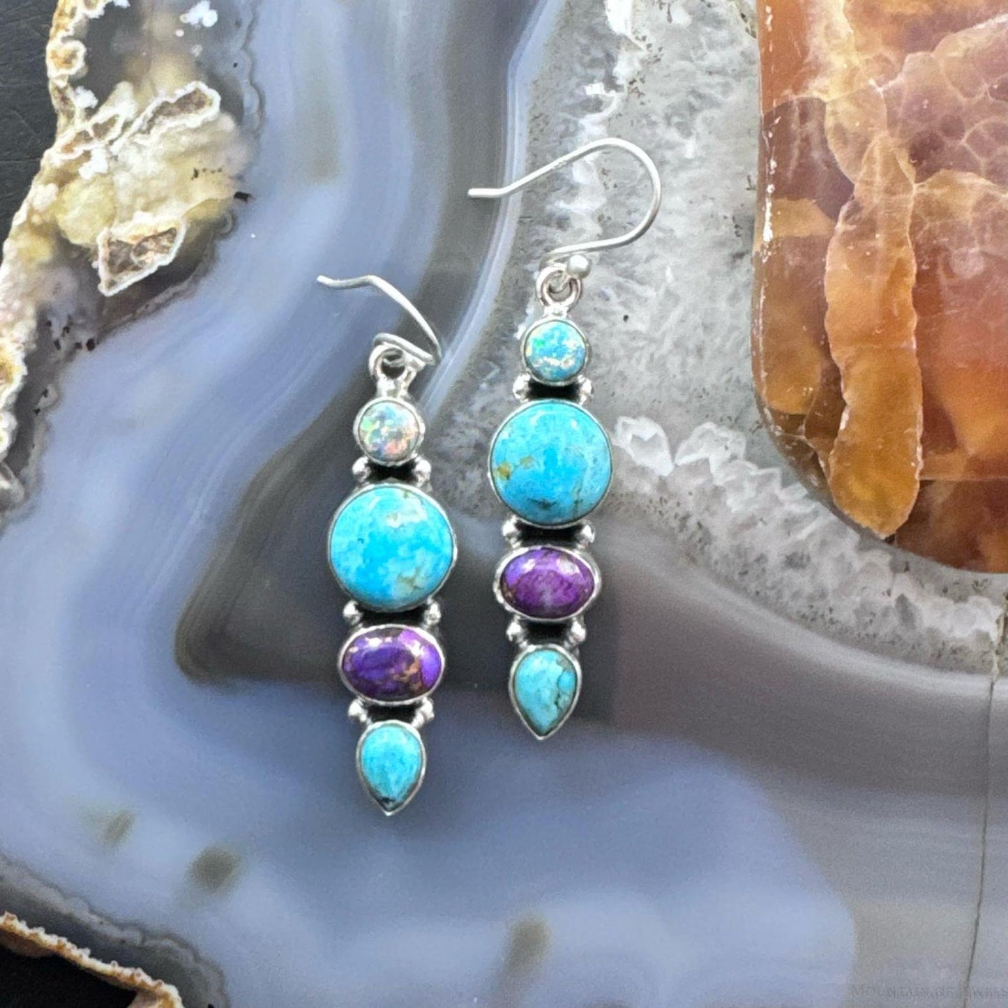 Sterling Silver Southwestern Style Multistone Cluster Dangle Earrings For Women #18