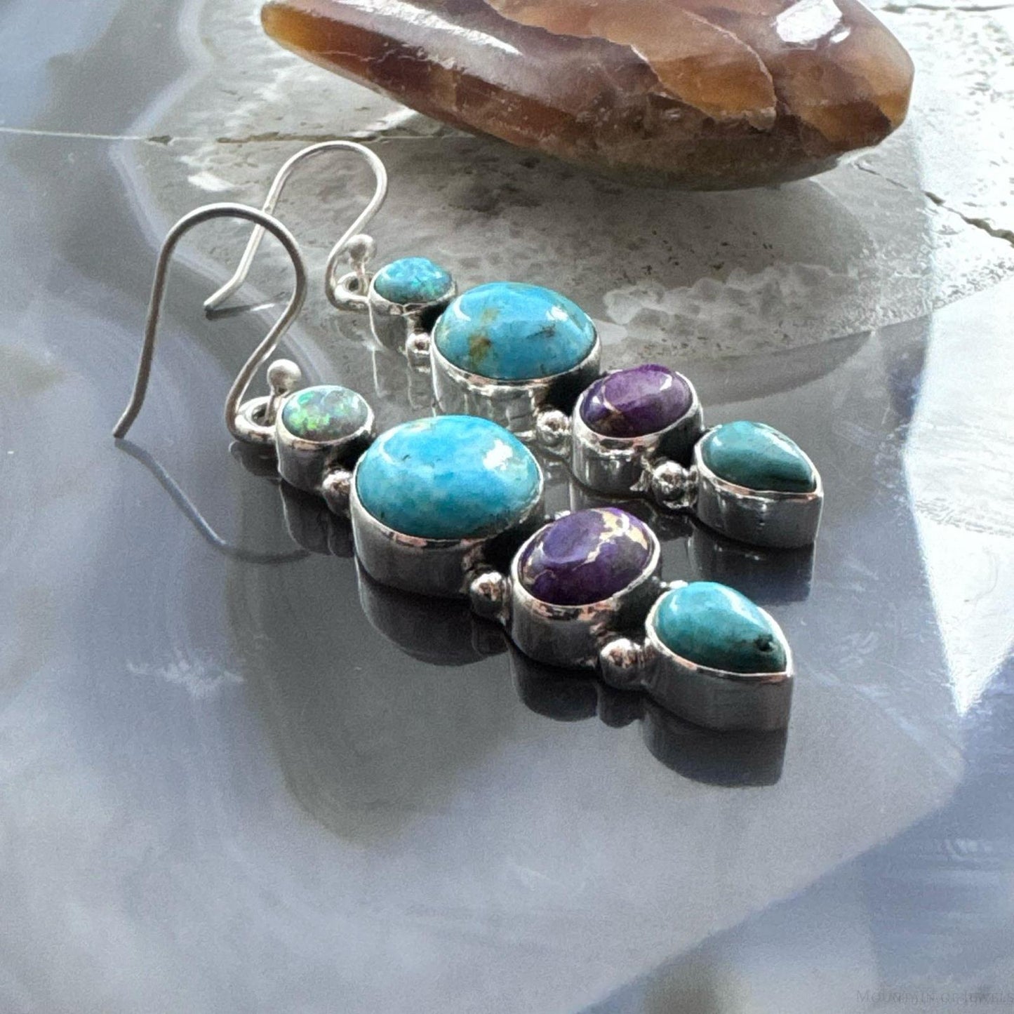 Sterling Silver Southwestern Style Multistone Cluster Dangle Earrings For Women #18