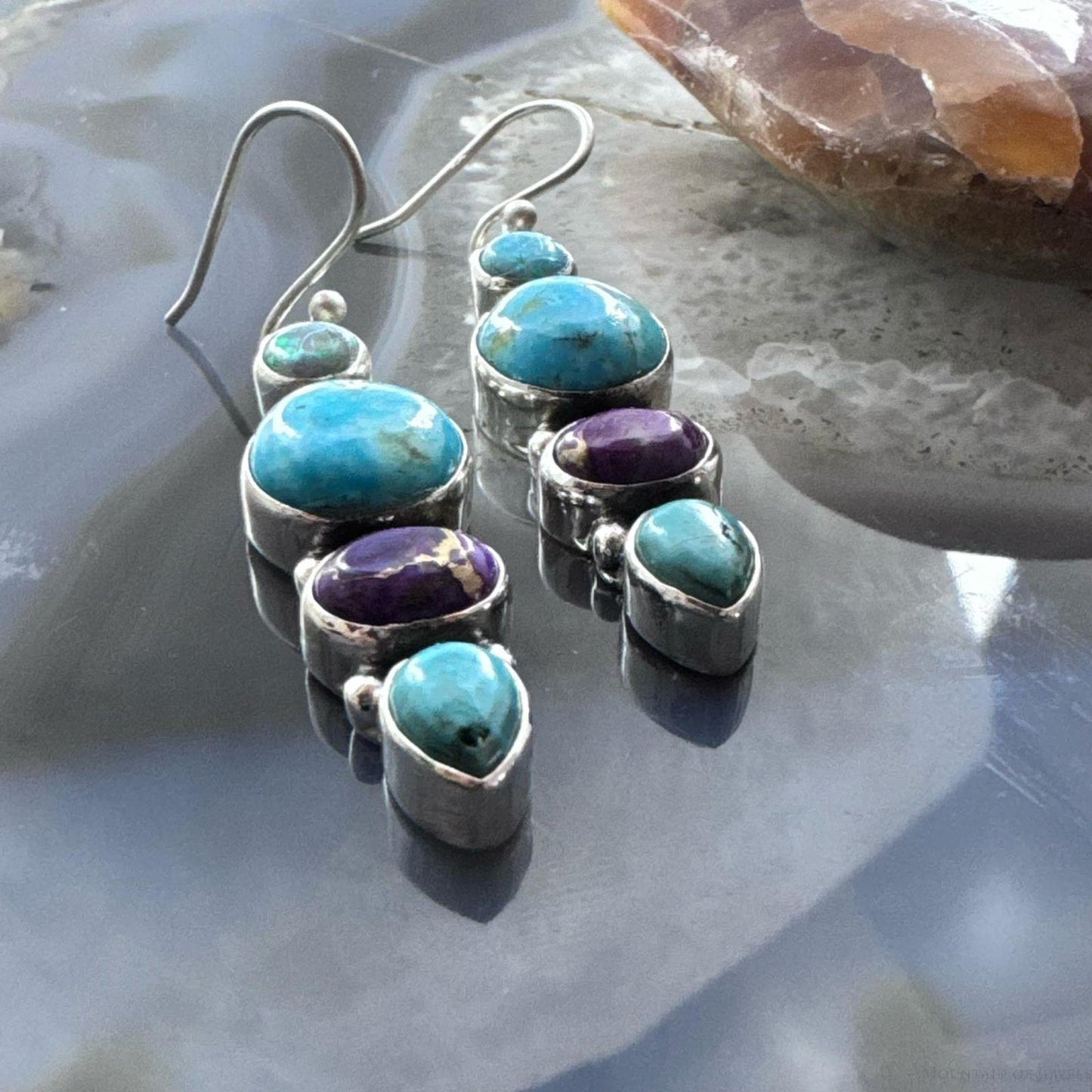 Sterling Silver Southwestern Style Multistone Cluster Dangle Earrings For Women #18