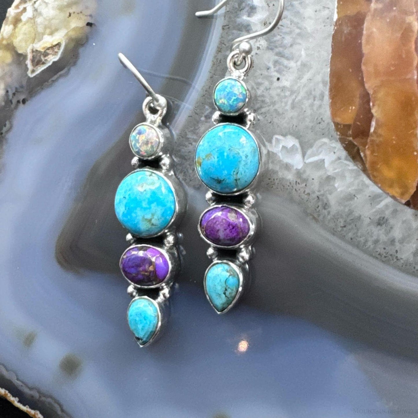 Sterling Silver Southwestern Style Multistone Cluster Dangle Earrings For Women #18