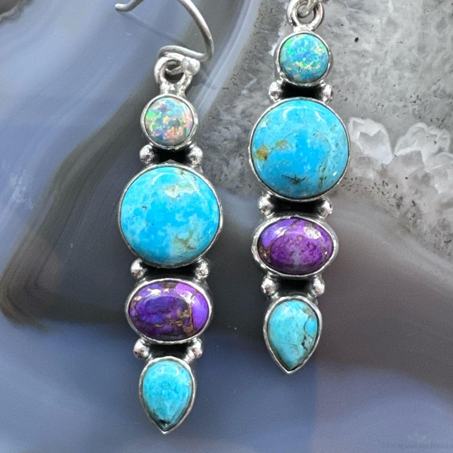 Sterling Silver Southwestern Style Multistone Cluster Dangle Earrings For Women #18