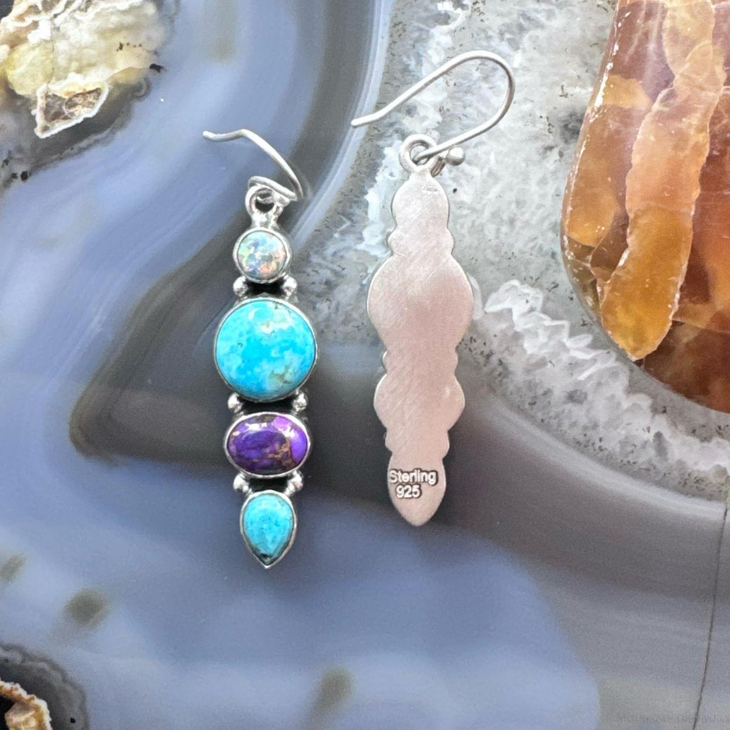 Sterling Silver Southwestern Style Multistone Cluster Dangle Earrings For Women #18