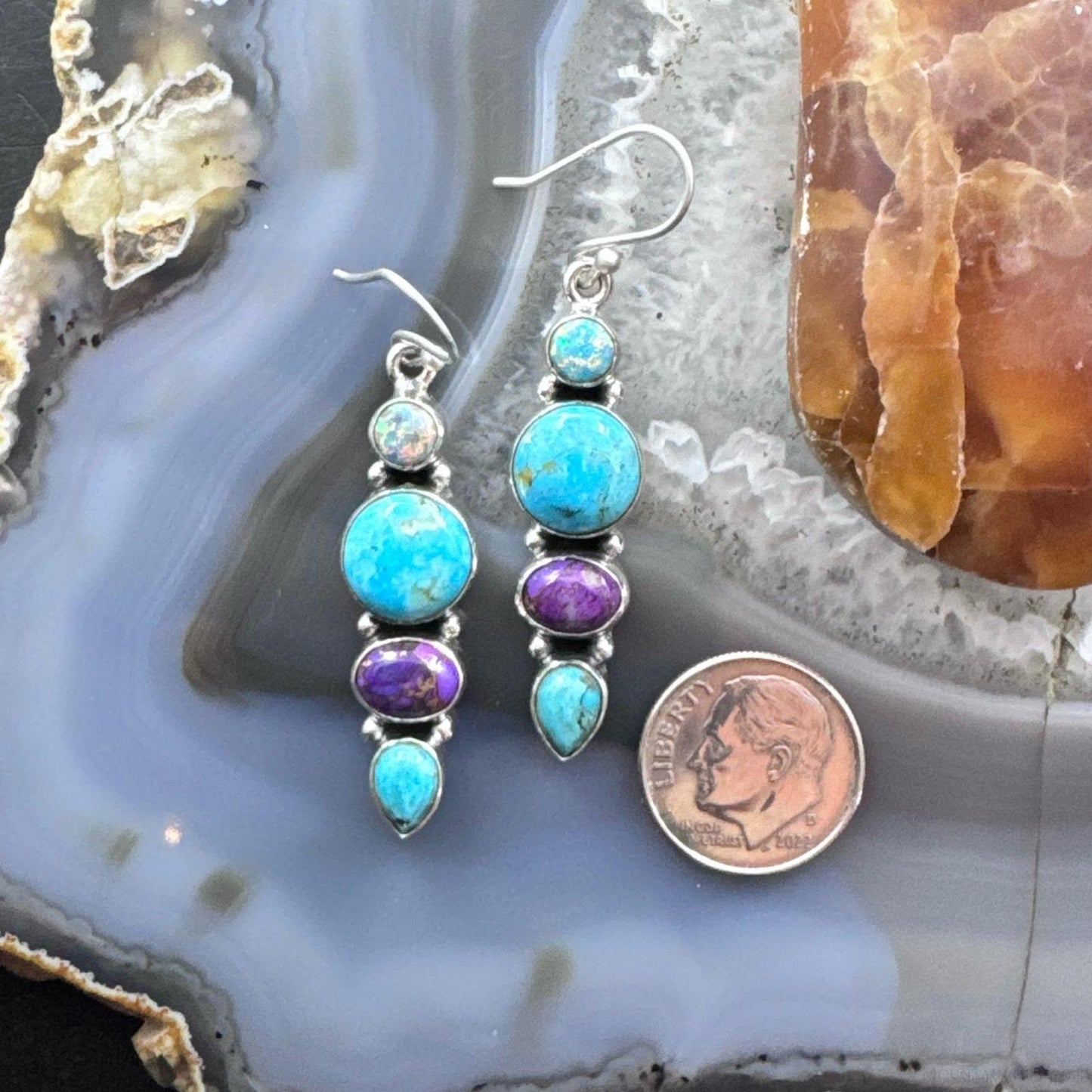 Sterling Silver Southwestern Style Multistone Cluster Dangle Earrings For Women #18