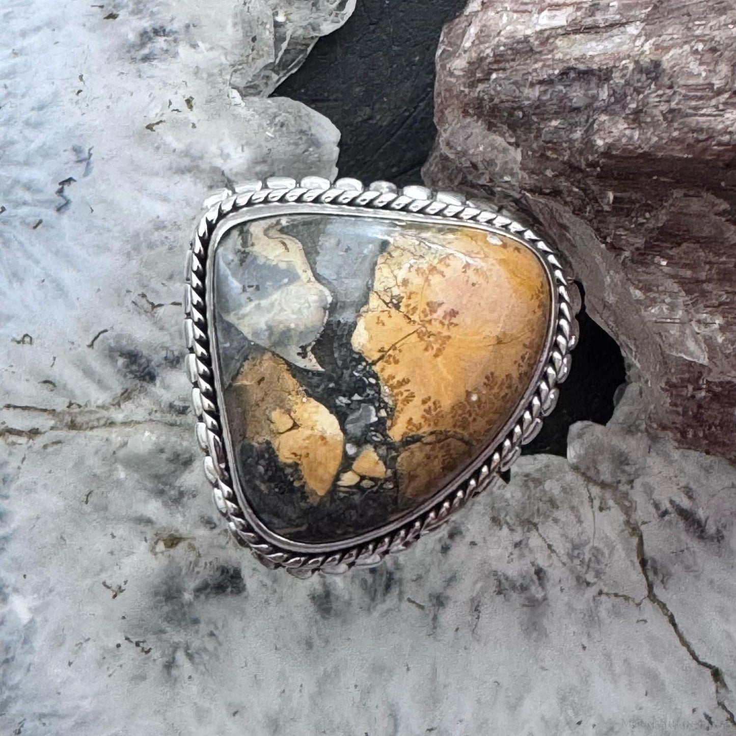 Sterling Silver Southwestern Style Maligano Jasper Ring Size 8.25 For Women