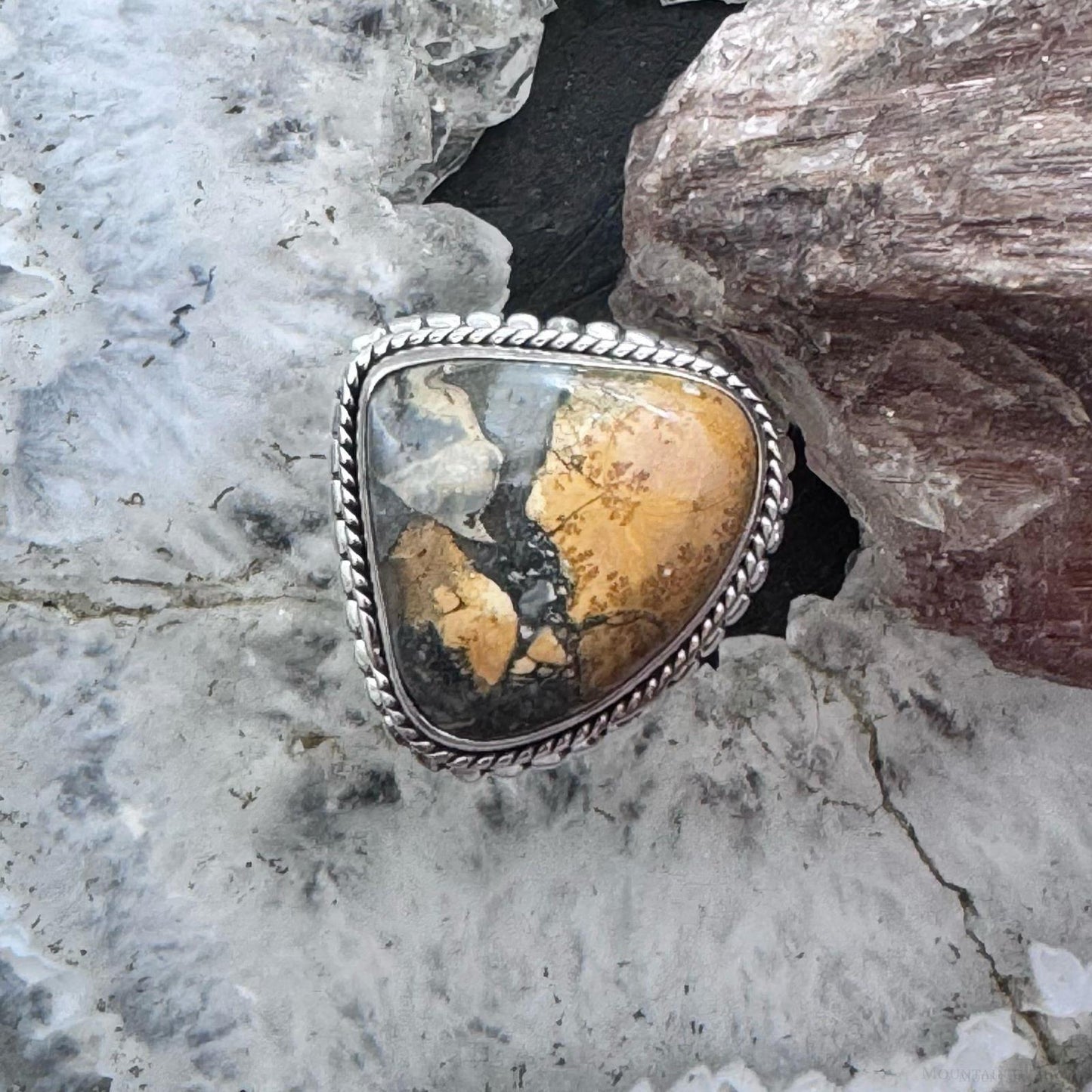 Sterling Silver Southwestern Style Maligano Jasper Ring Size 8.25 For Women