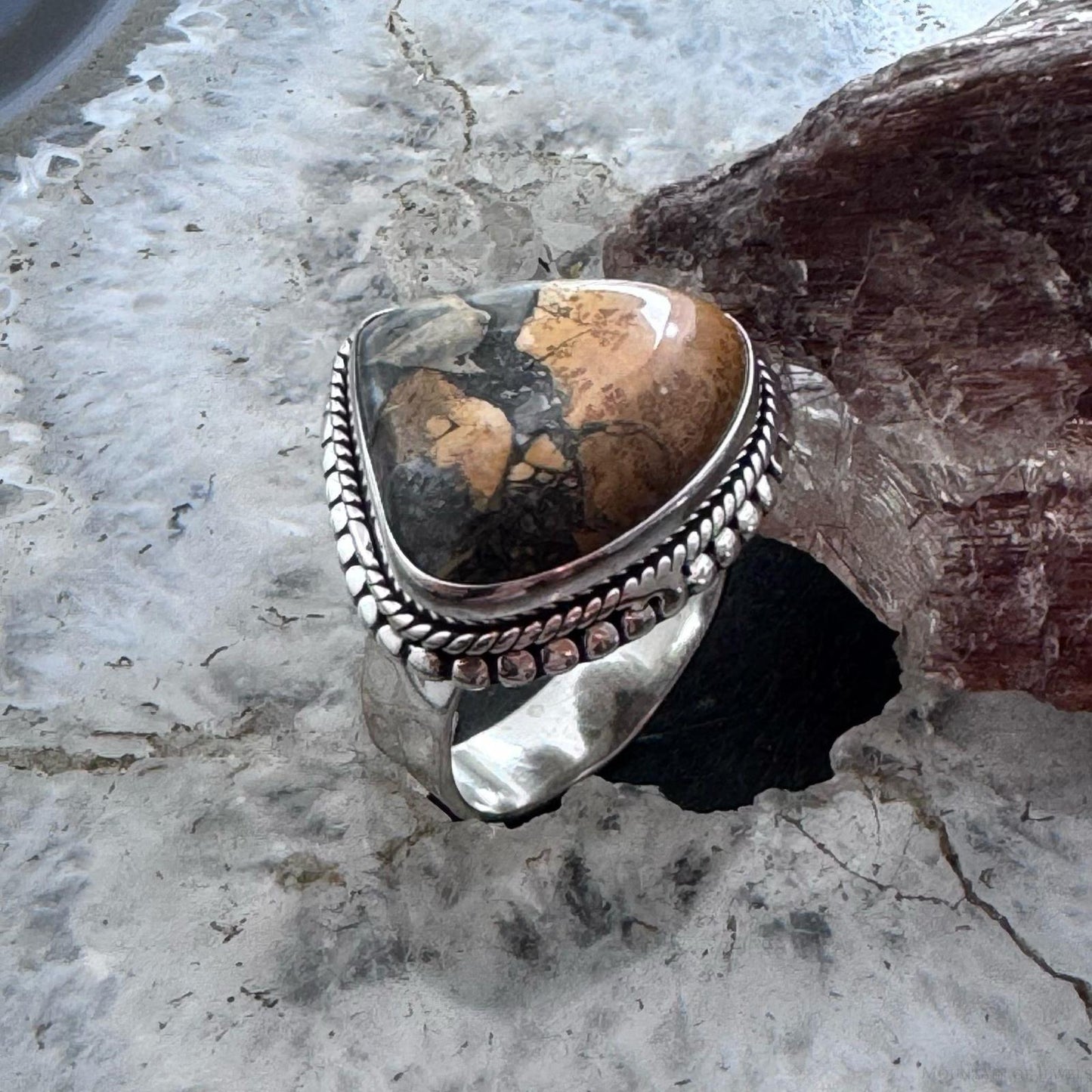 Sterling Silver Southwestern Style Maligano Jasper Ring Size 8.25 For Women