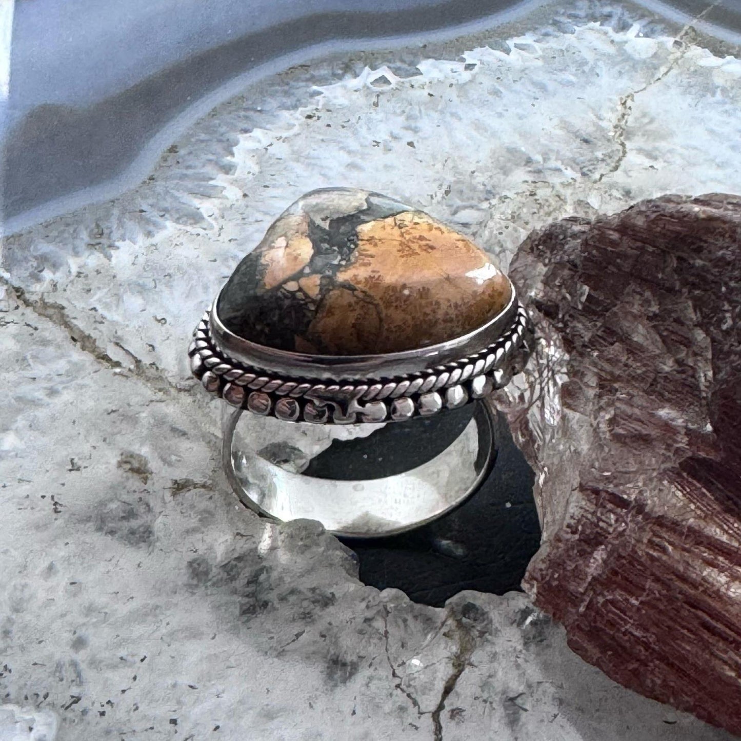 Sterling Silver Southwestern Style Maligano Jasper Ring Size 8.25 For Women