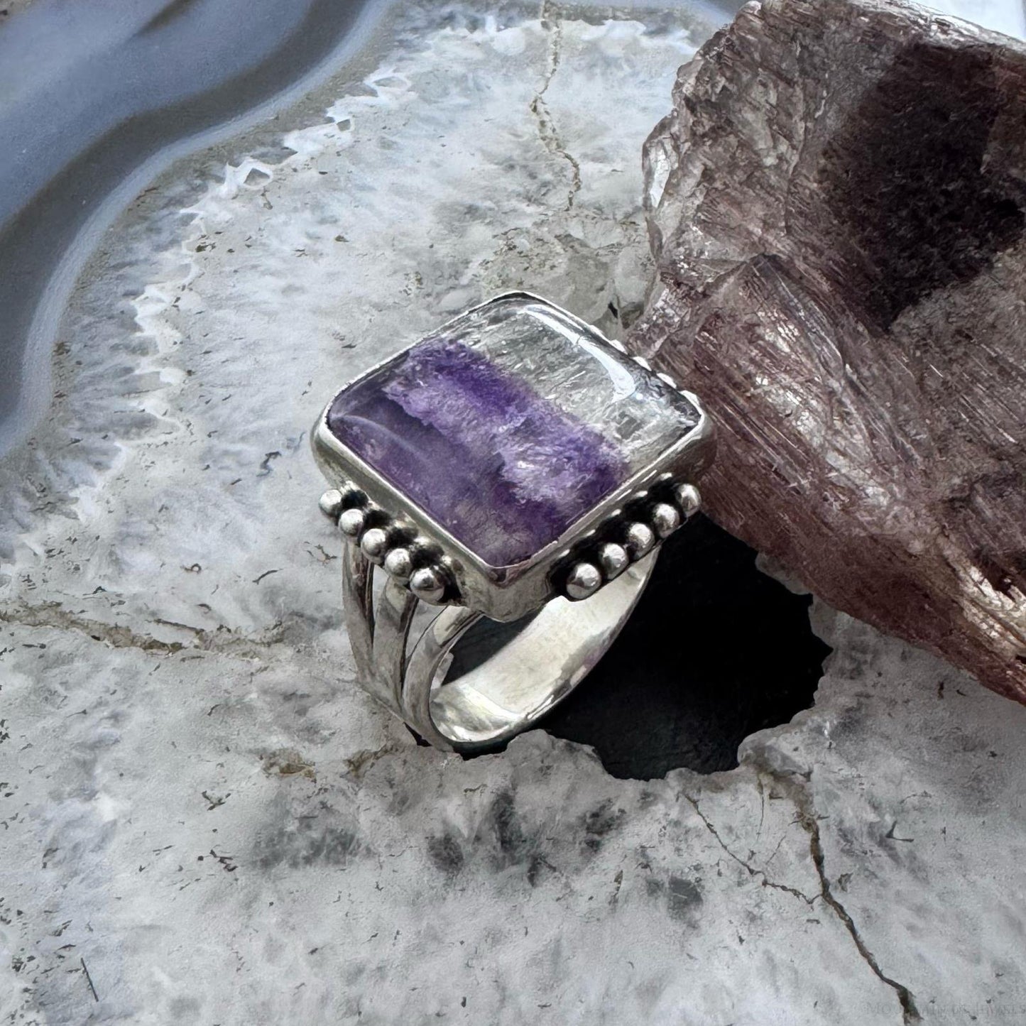 Sterling Silver Southwestern Style Square Flourite Ring Size 9.5 For Women