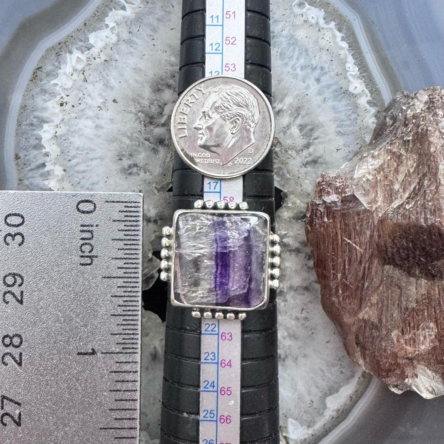 Sterling Silver Southwestern Style Square Flourite Ring Size 9.5 For Women