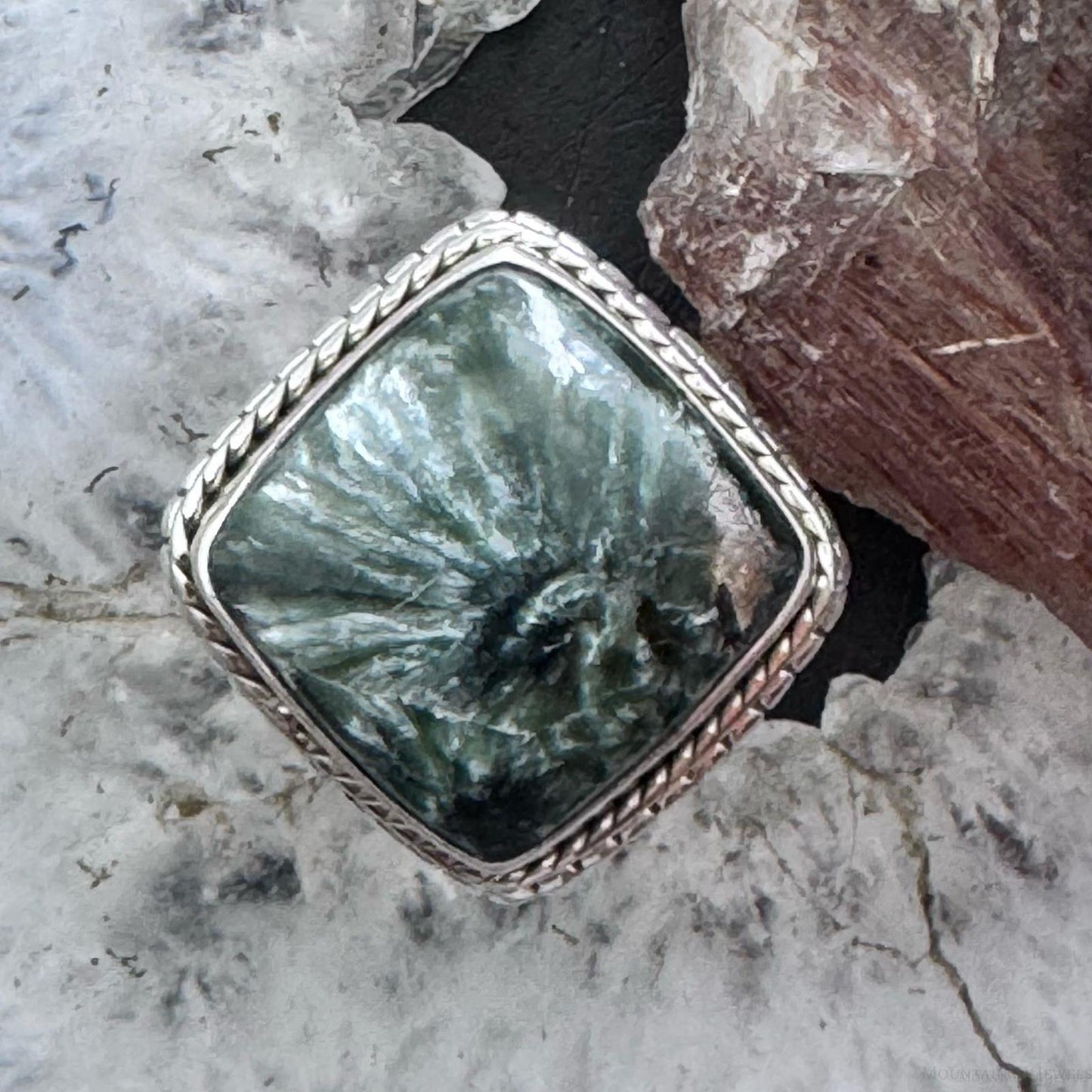 Sterling Silver Southwestern Style Square Serpentine Ring Size 8 For Women