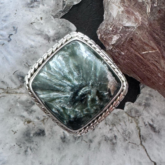 Sterling Silver Southwestern Style Square Serpentine Ring Size 8 For Women