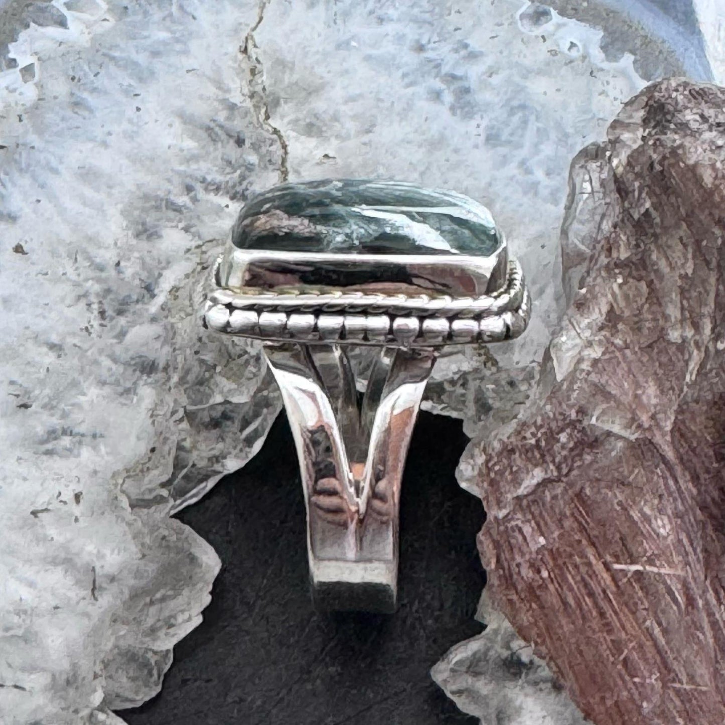 Sterling Silver Southwestern Style Square Serpentine Ring Size 8 For Women