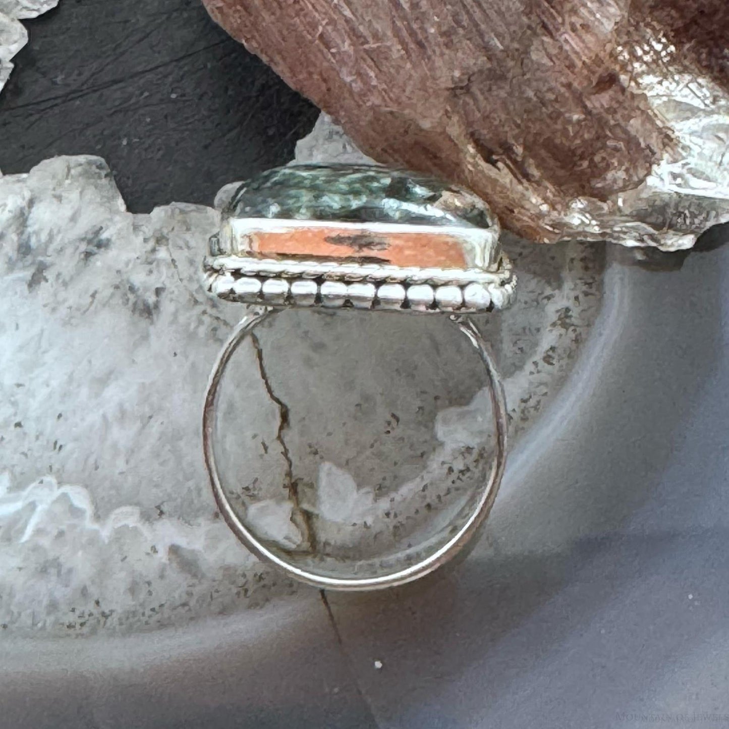 Sterling Silver Southwestern Style Square Serpentine Ring Size 8 For Women