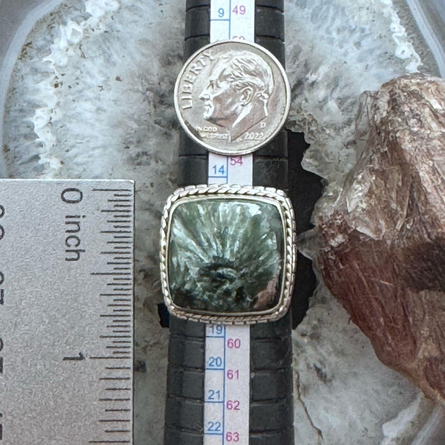 Sterling Silver Southwestern Style Square Serpentine Ring Size 8 For Women