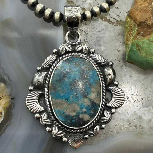 Sterling Silver Southwestern Style Oval Turquoise Decorated Pendant For Women #5