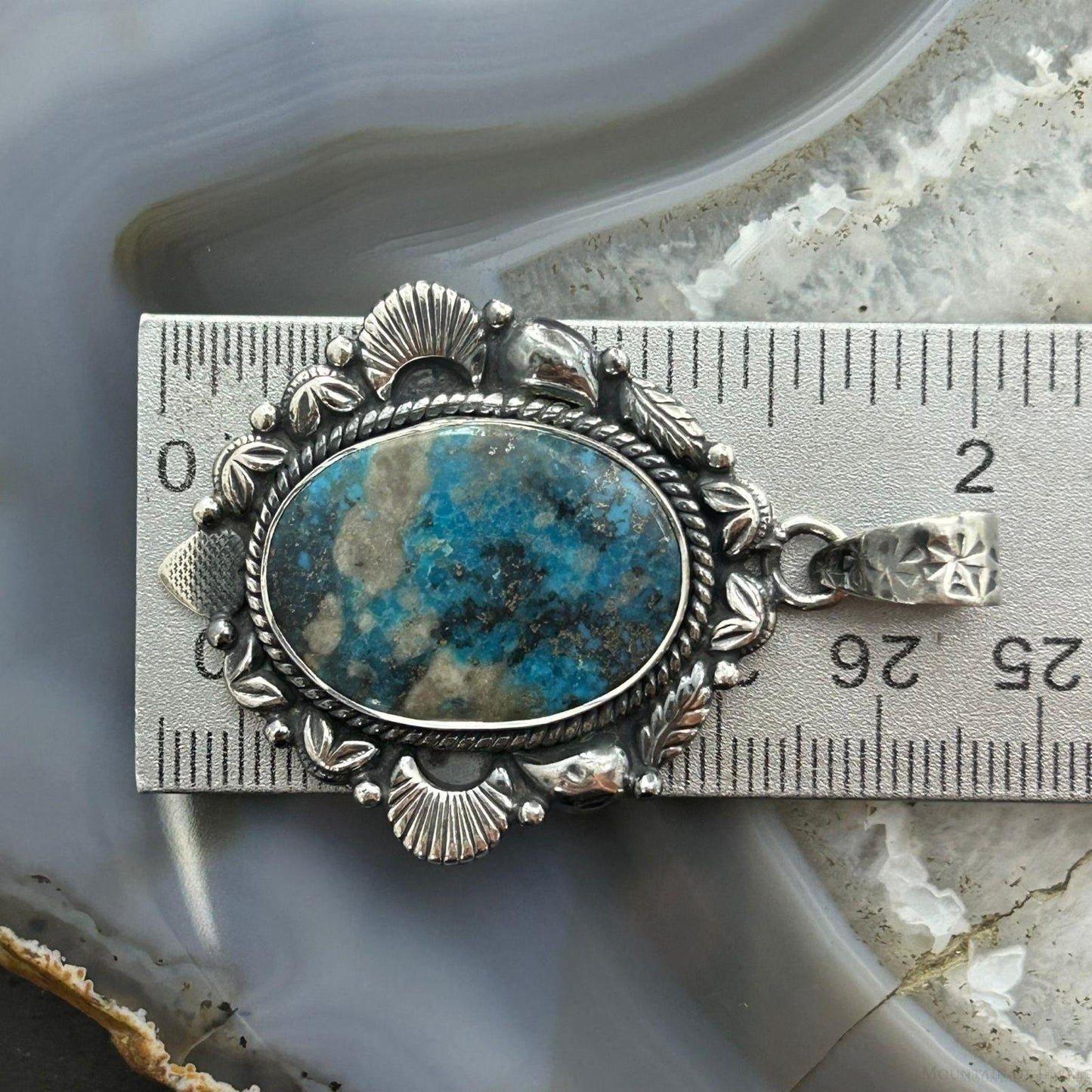Sterling Silver Southwestern Style Oval Turquoise Decorated Pendant For Women #5