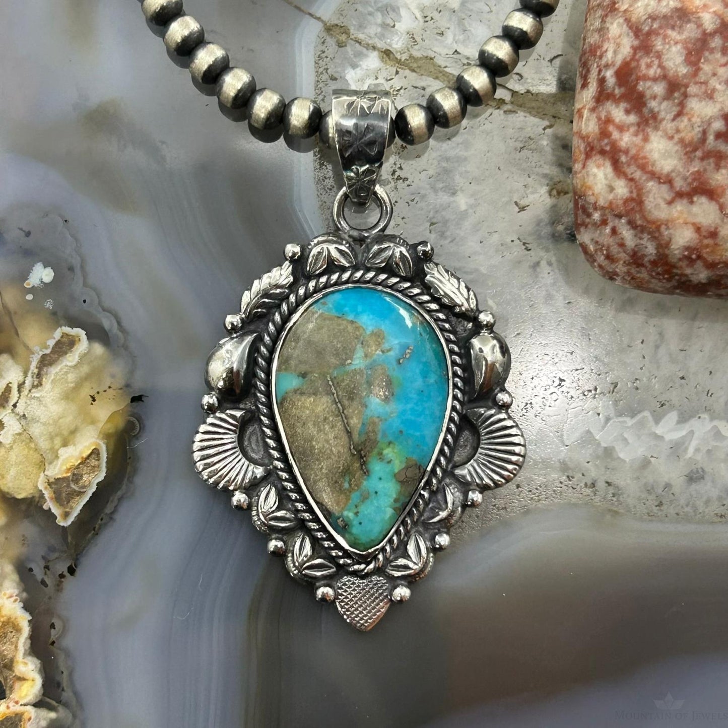 Sterling Silver Southwestern Style Teardrop Turquoise Pendant For Women #9