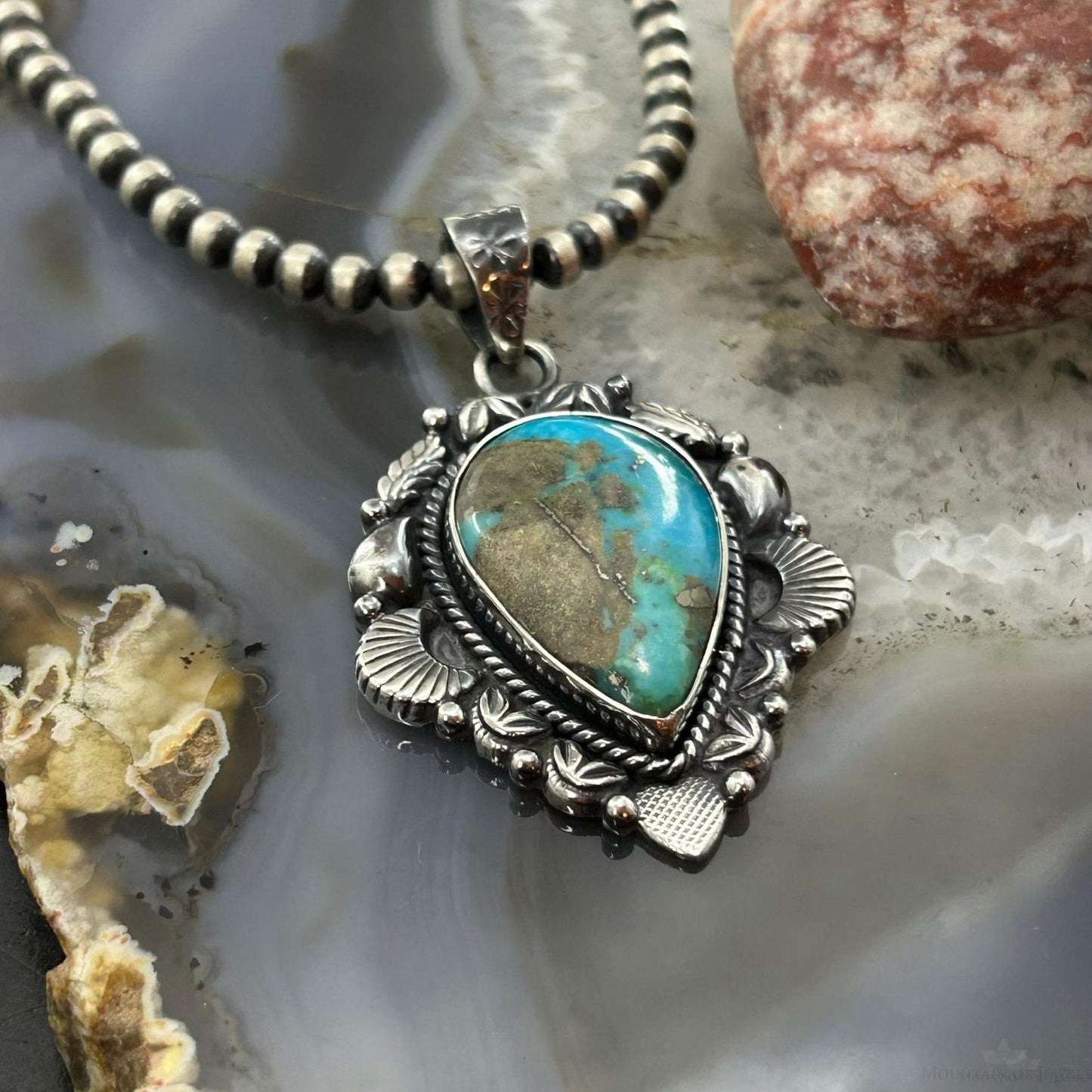 Sterling Silver Southwestern Style Teardrop Turquoise Pendant For Women #9