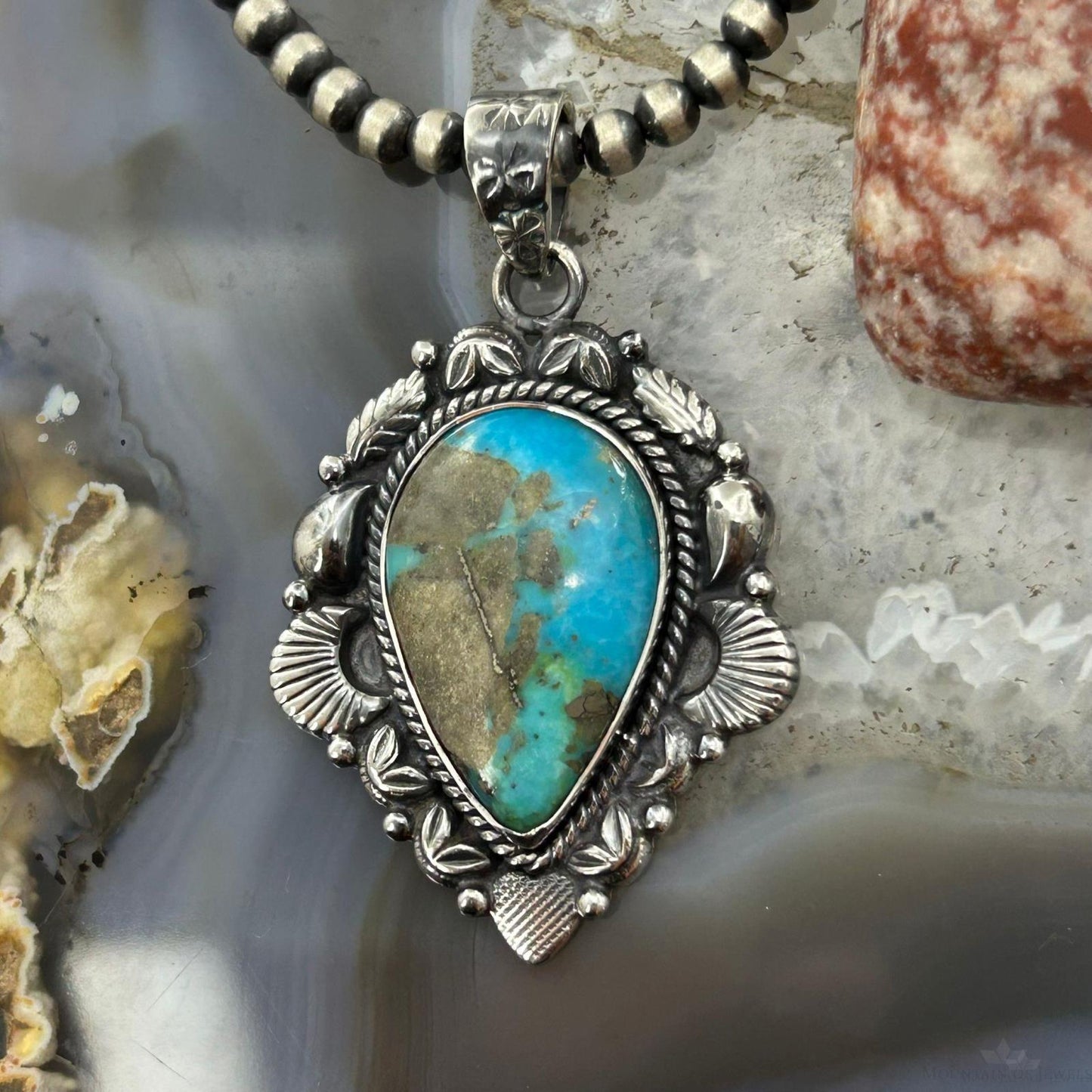 Sterling Silver Southwestern Style Teardrop Turquoise Pendant For Women #9