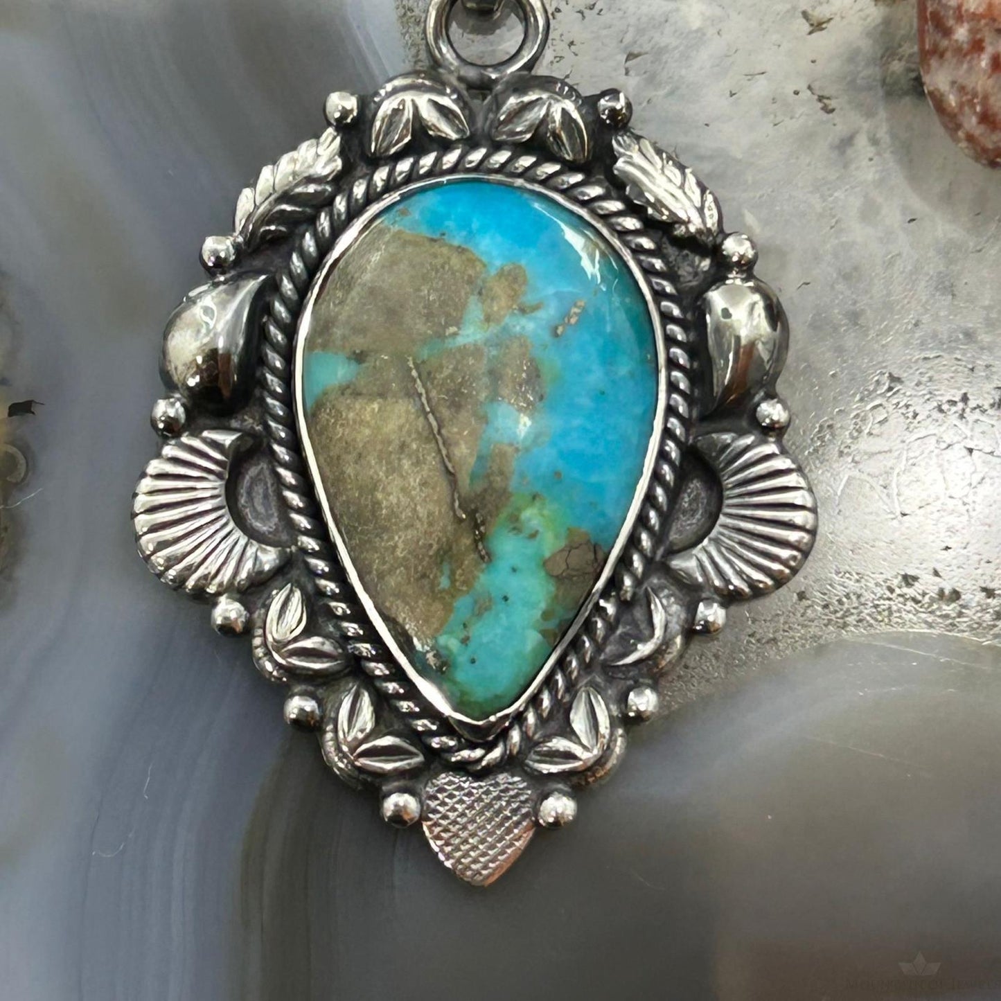 Sterling Silver Southwestern Style Teardrop Turquoise Pendant For Women #9