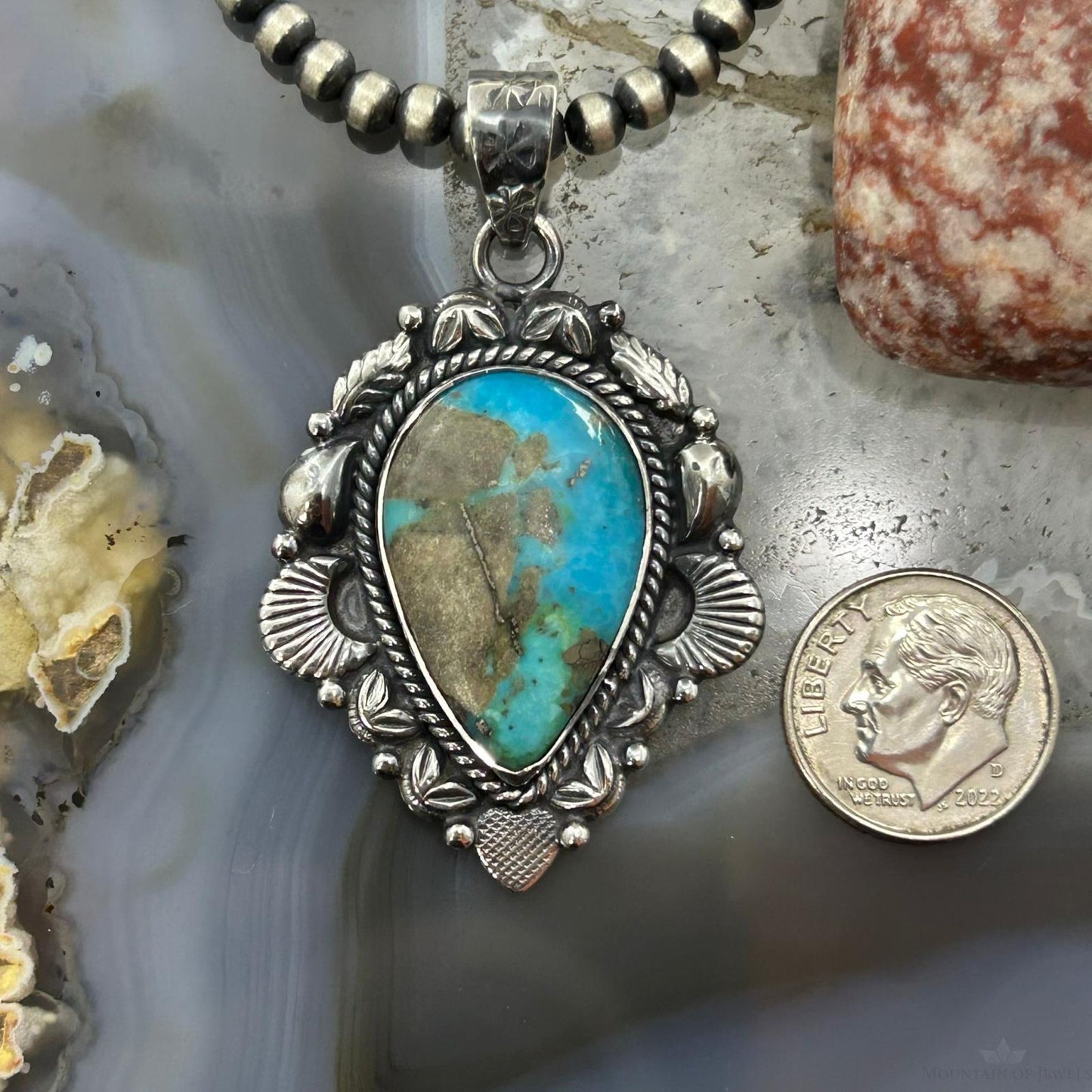 Sterling Silver Southwestern Style Teardrop Turquoise Pendant For Women #9