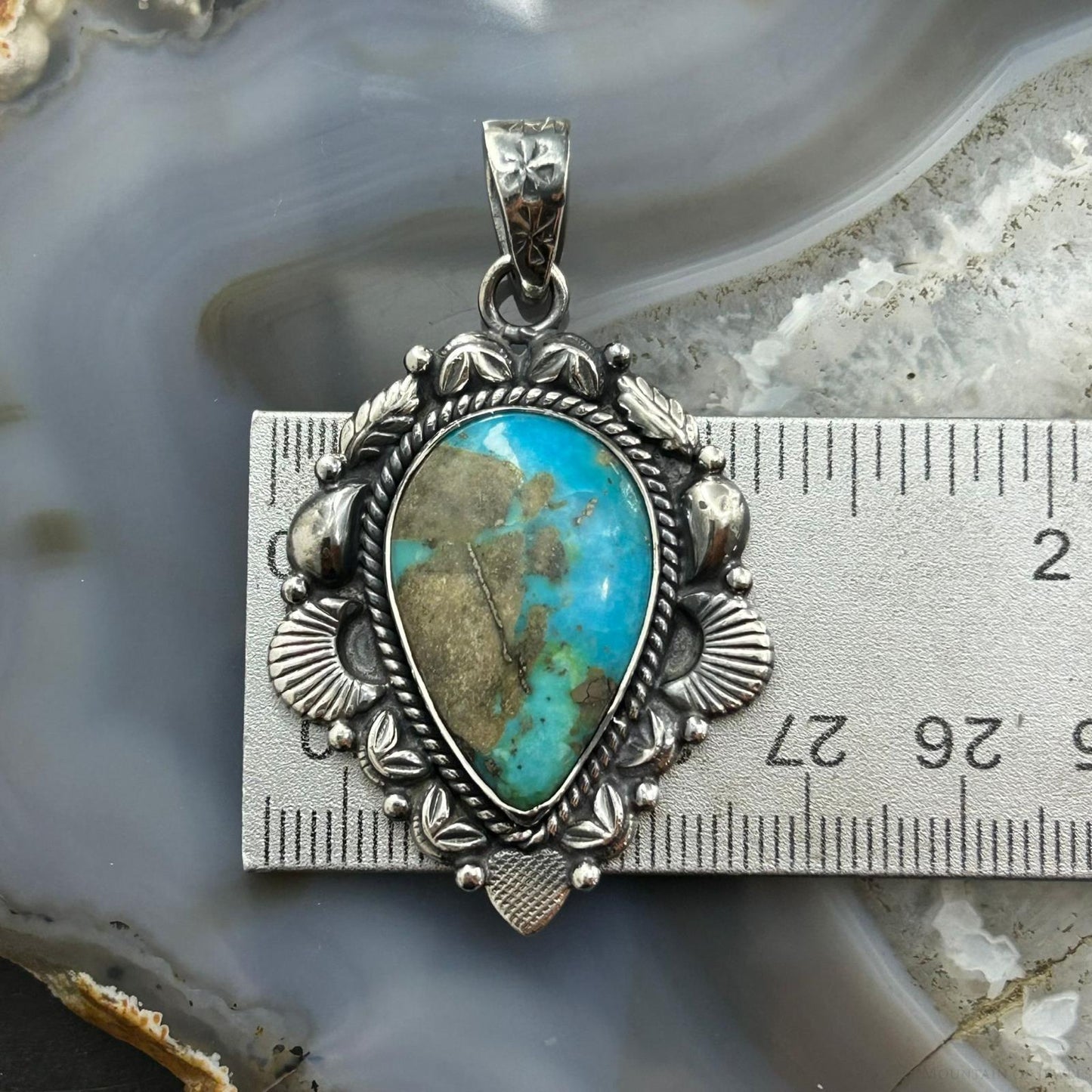Sterling Silver Southwestern Style Teardrop Turquoise Pendant For Women #9