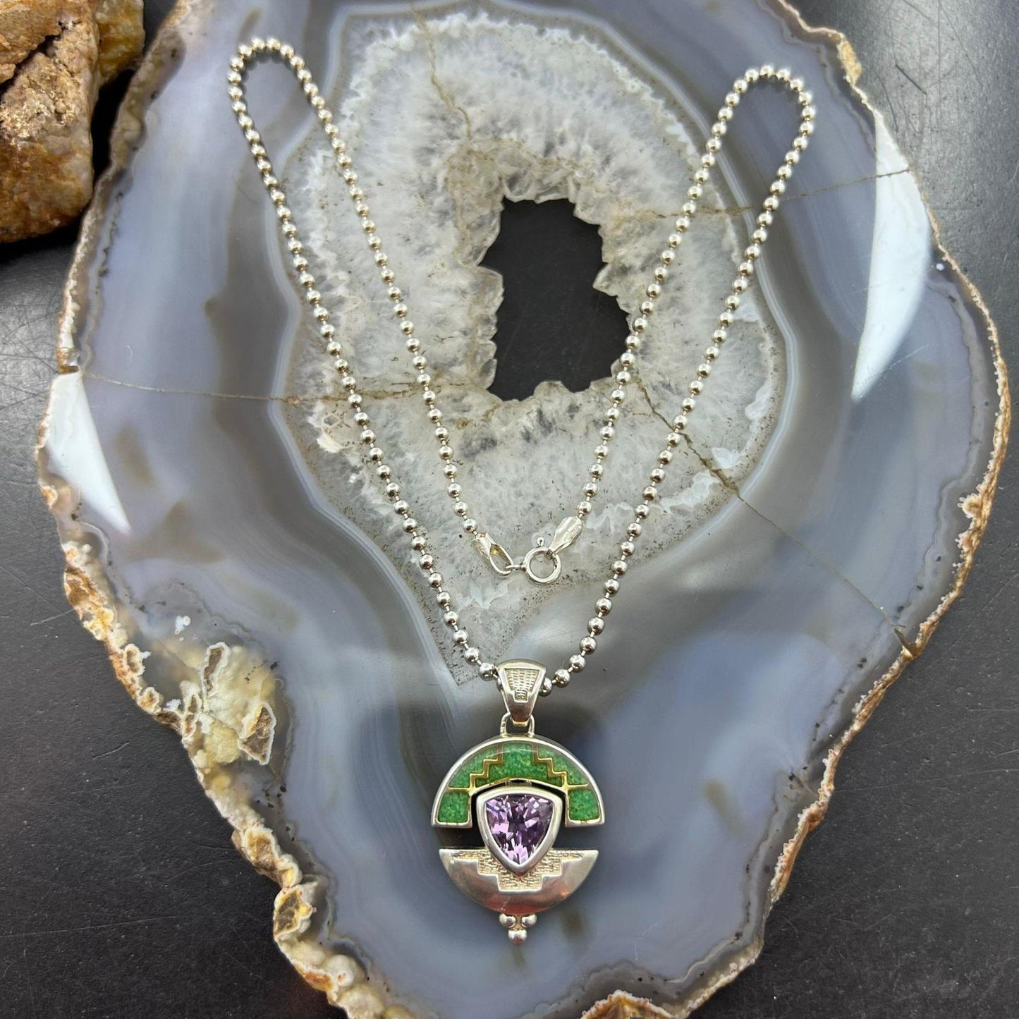 Carolyn Pollack Vintage Sterling Silver Chip Inlay Pendant on 17" Necklace For Women