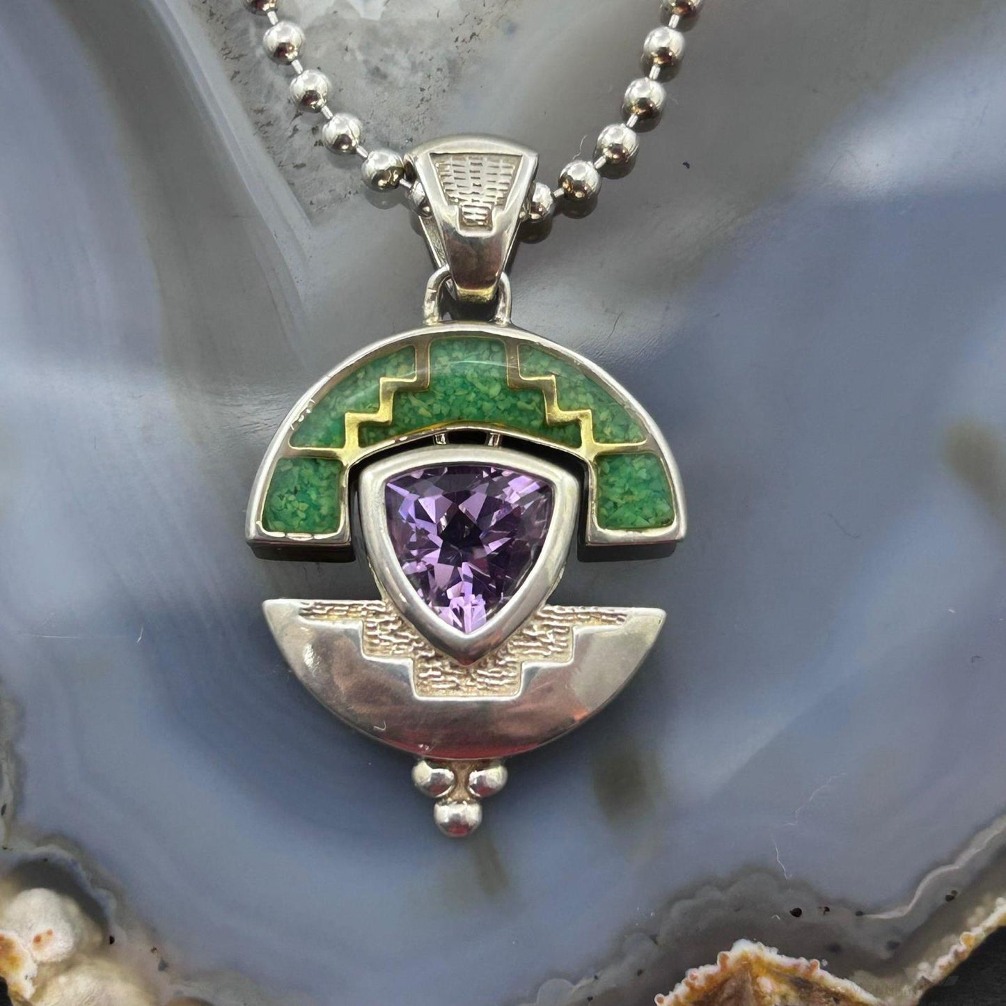 Carolyn Pollack Vintage Sterling Silver Chip Inlay Pendant on 17" Necklace For Women