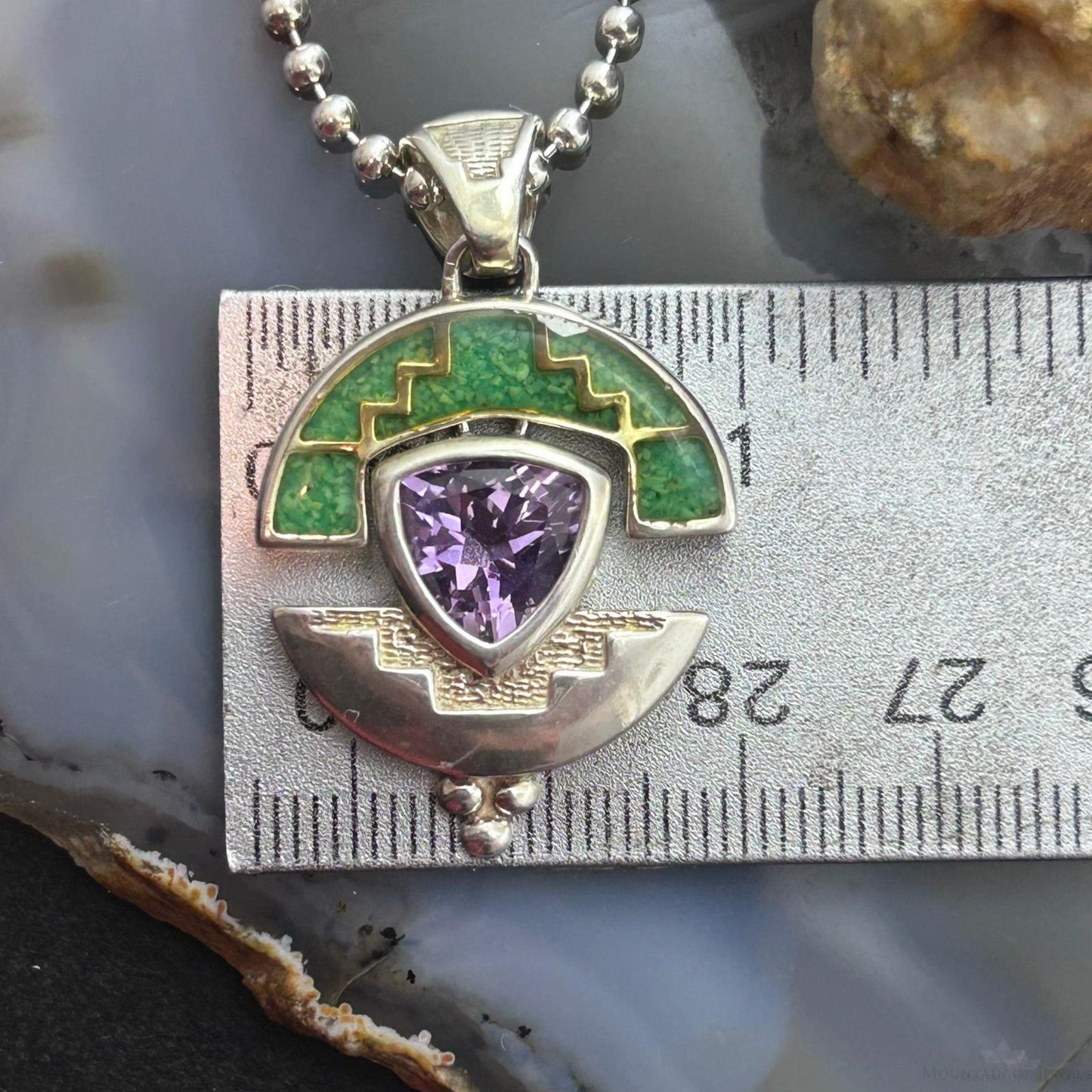 Carolyn Pollack Vintage Sterling Silver Chip Inlay Pendant on 17" Necklace For Women