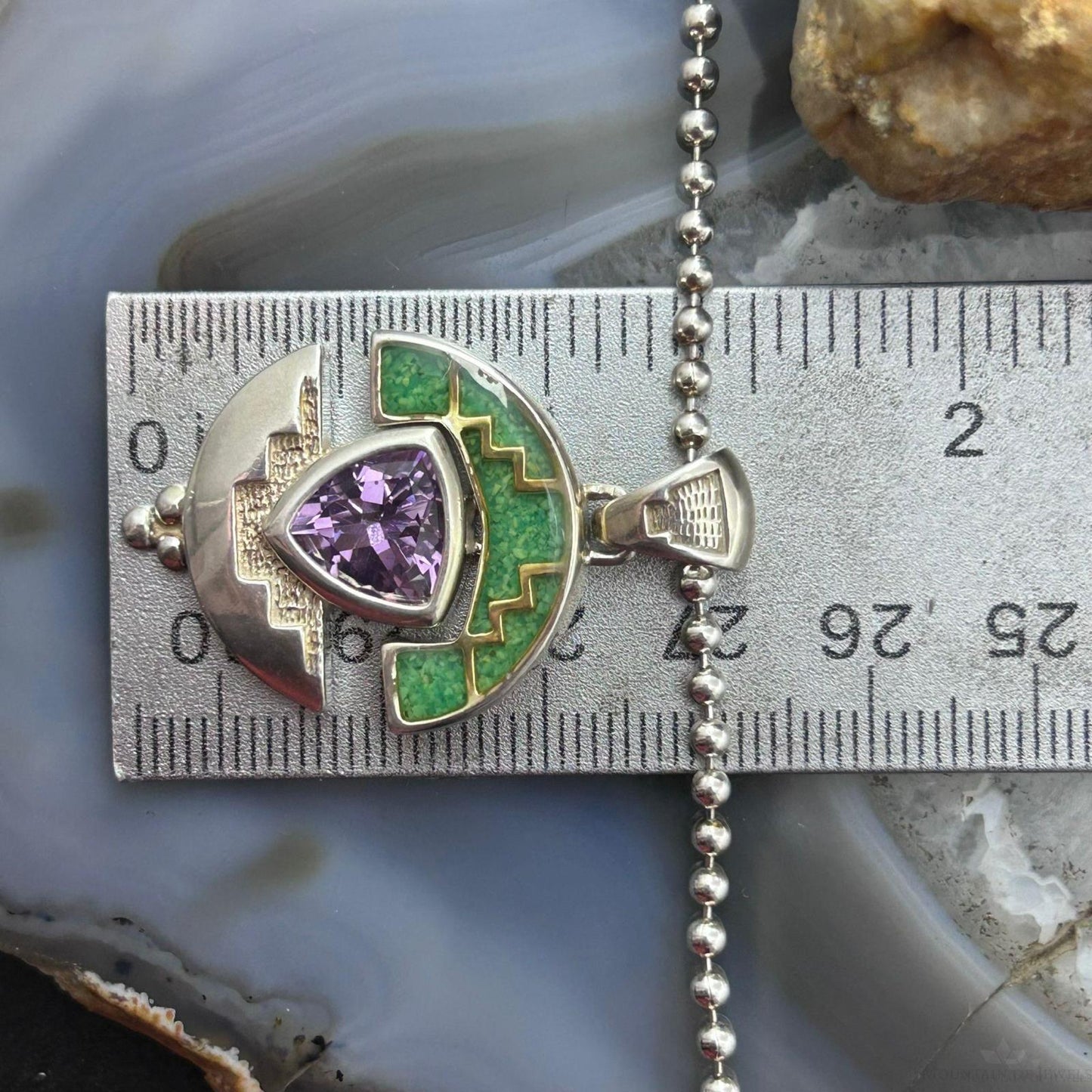 Carolyn Pollack Vintage Sterling Silver Chip Inlay Pendant on 17" Necklace For Women