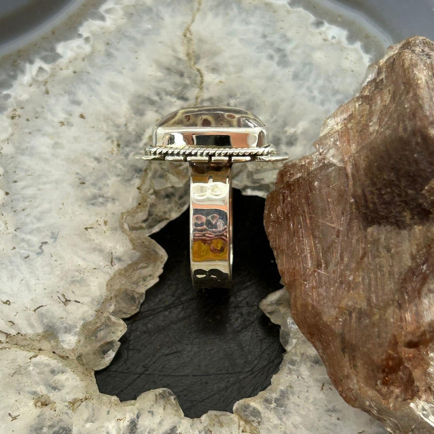 Sterling Silver Southwestern Style Square Asteroid Jasper Ring Size 8.25 For Women