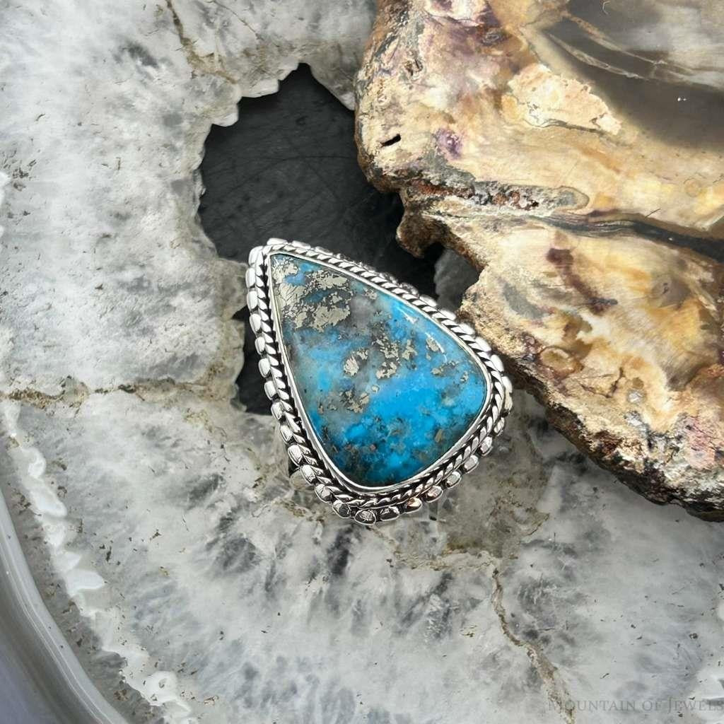 Sterling Silver Southwestern Style Teardrop Shattuckite Decorated Ring Size 6.5 For Women