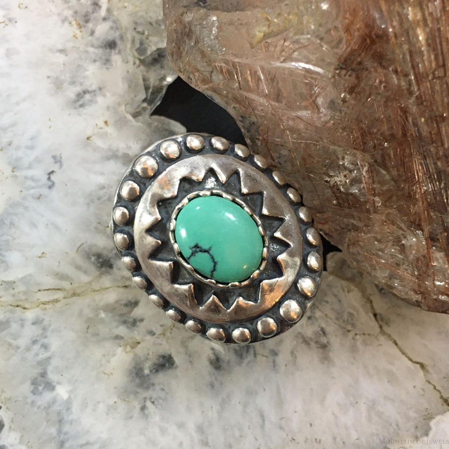Carolyn Pollack Vintage Southwestern Style Sterling Oval Green Turquoise Decorated Ring For Women